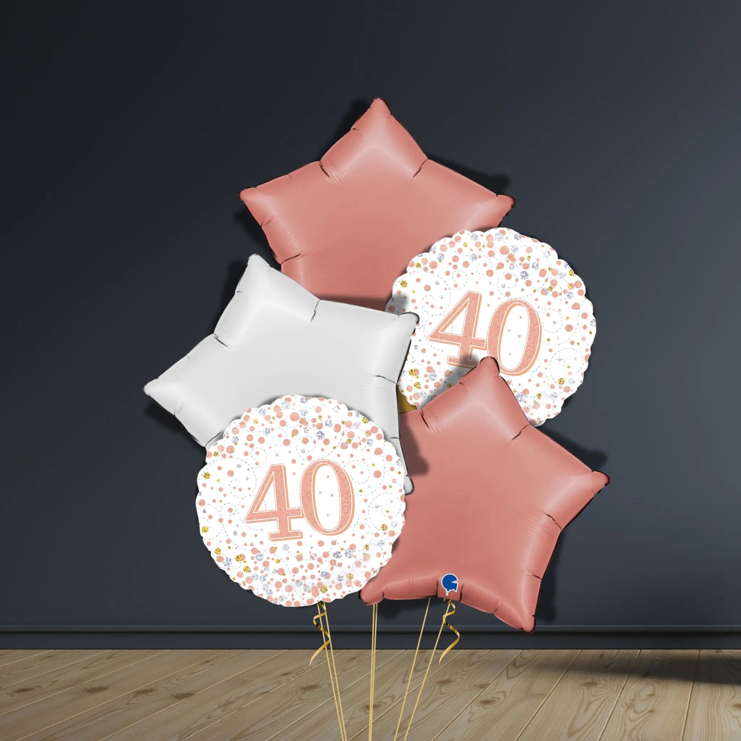 40th Birthday Balloon Package | Rose Gold Stars, Helium | The Party Hut Cheltenham