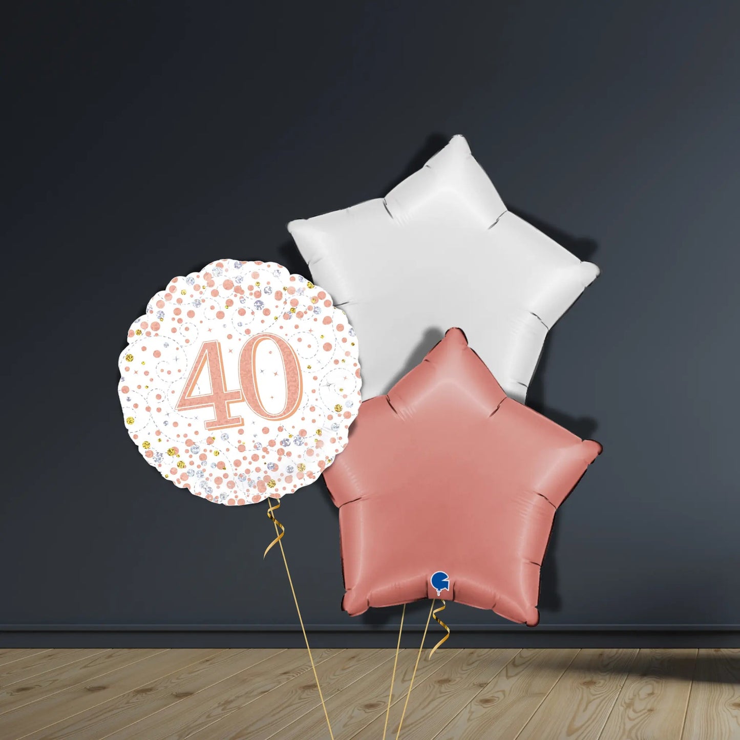 40th Birthday Balloon Package | Rose Gold Stars, Helium | The Party Hut Cheltenham