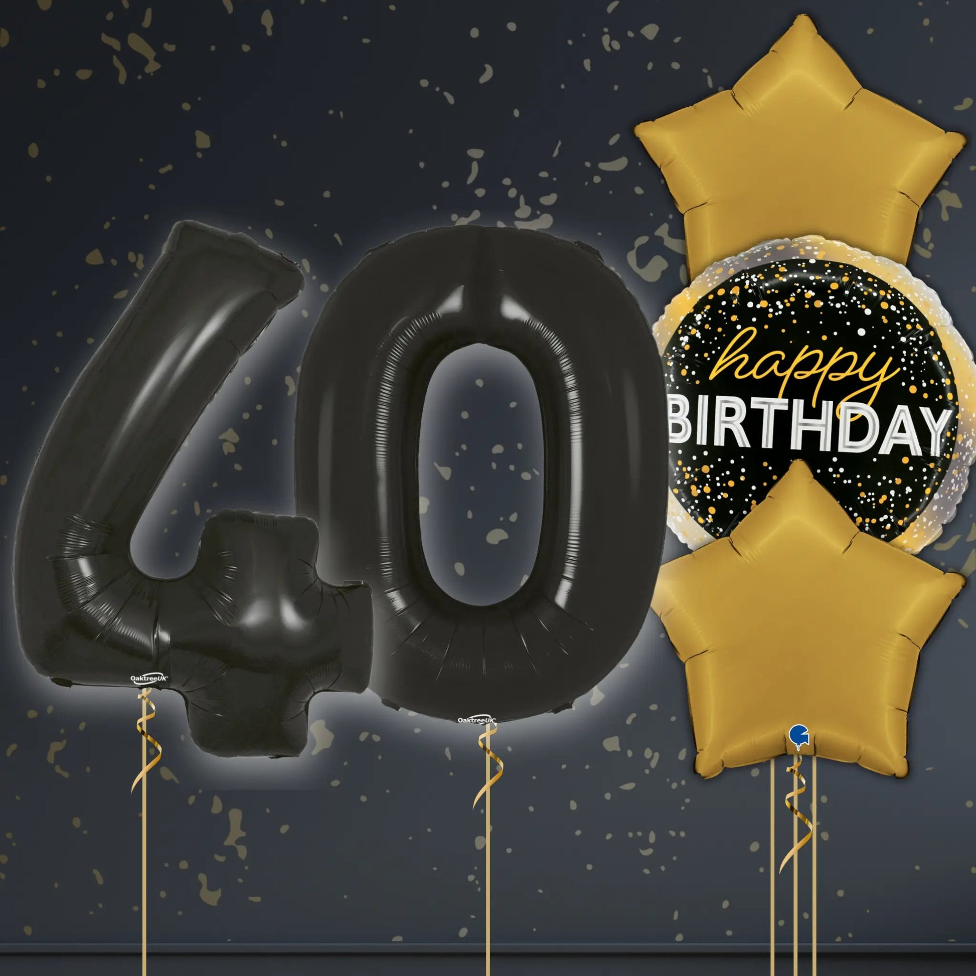 🎈 40th Birthday Black Numbers Balloon Package – Helium-Filled & Weighted! 🖤✨
