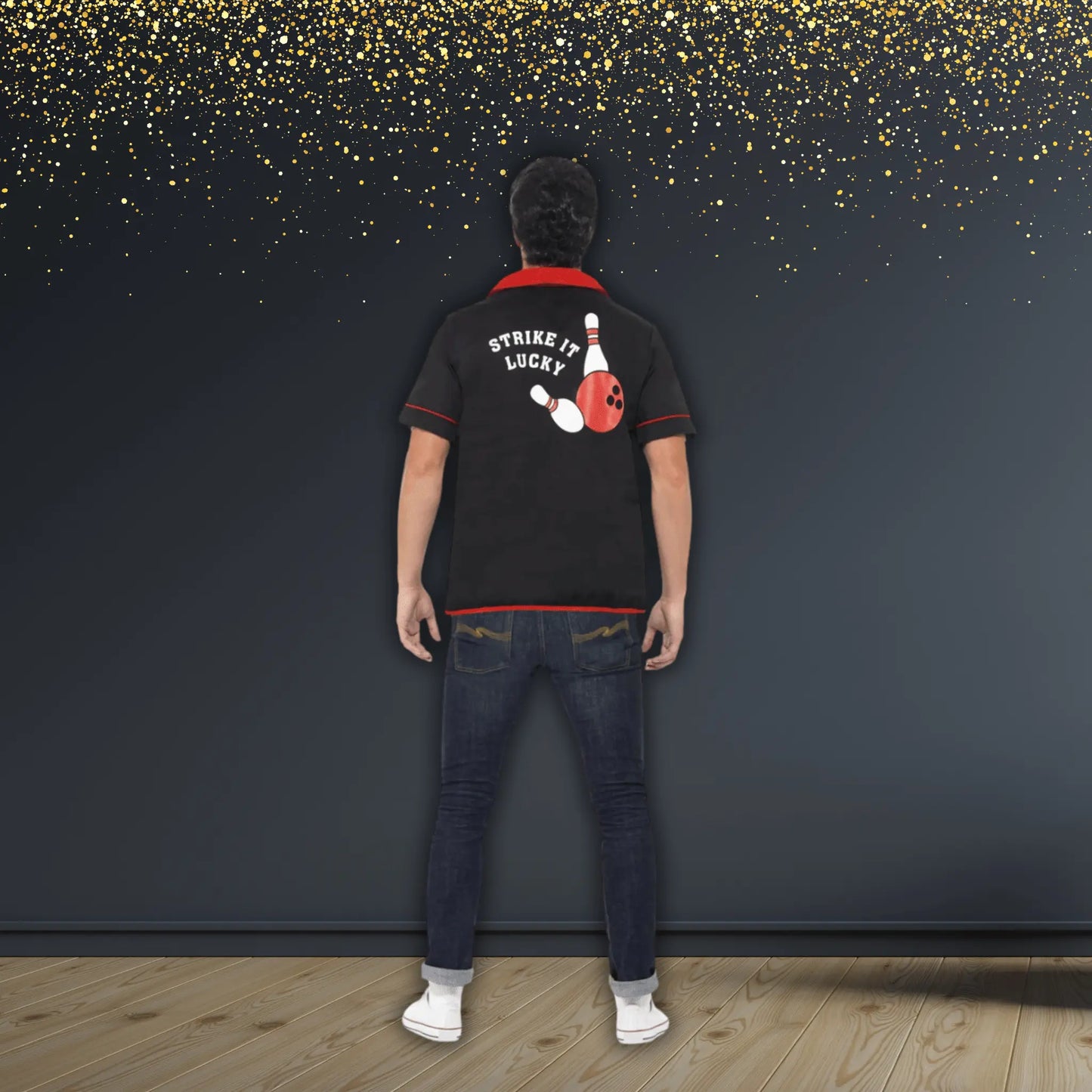 50s Bowling Shirt with "Strike It Lucky" Motifs | The Party Hut