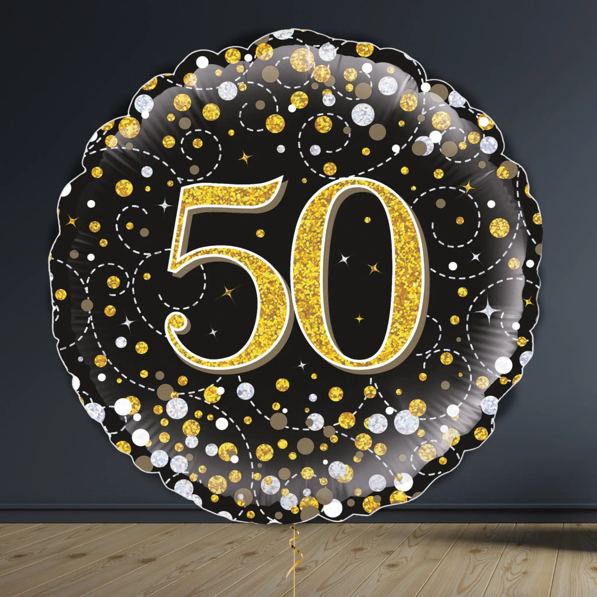 50th Birthday Balloon Package | Black & Gold Hearts & Helium
