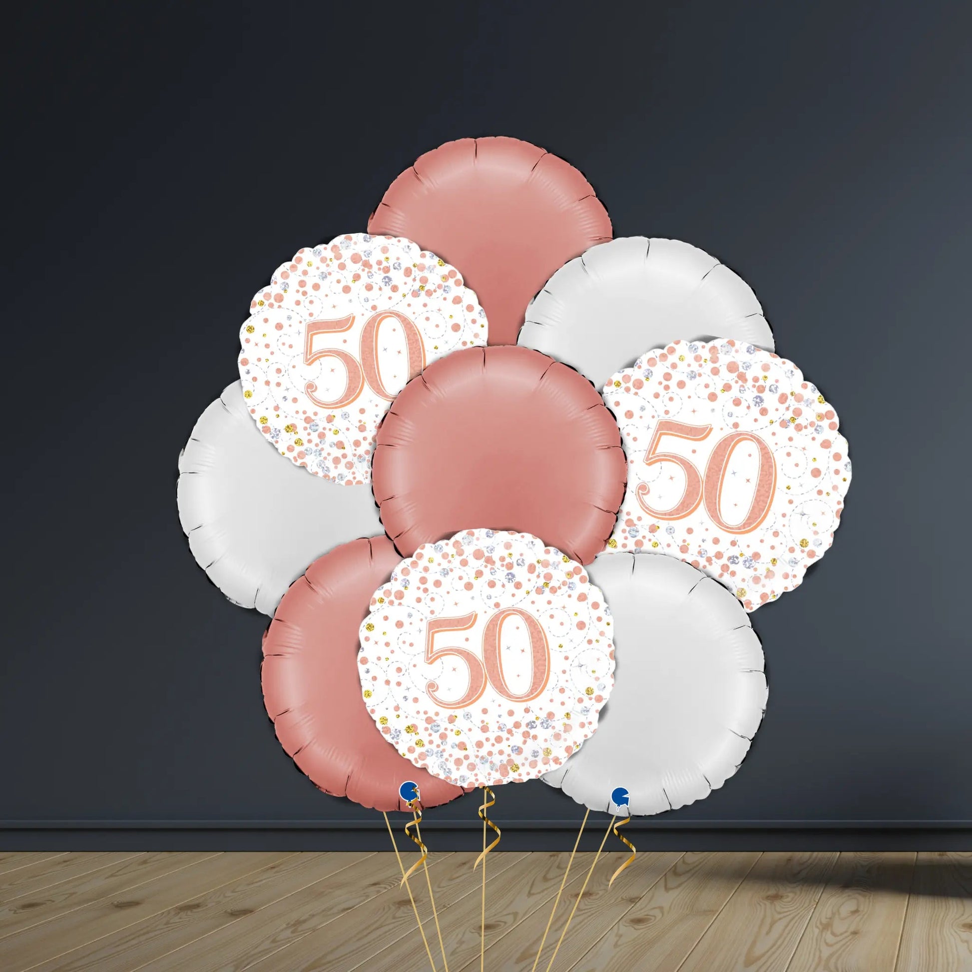 50th Birthday Balloon Package | Rose Gold Round & Helium