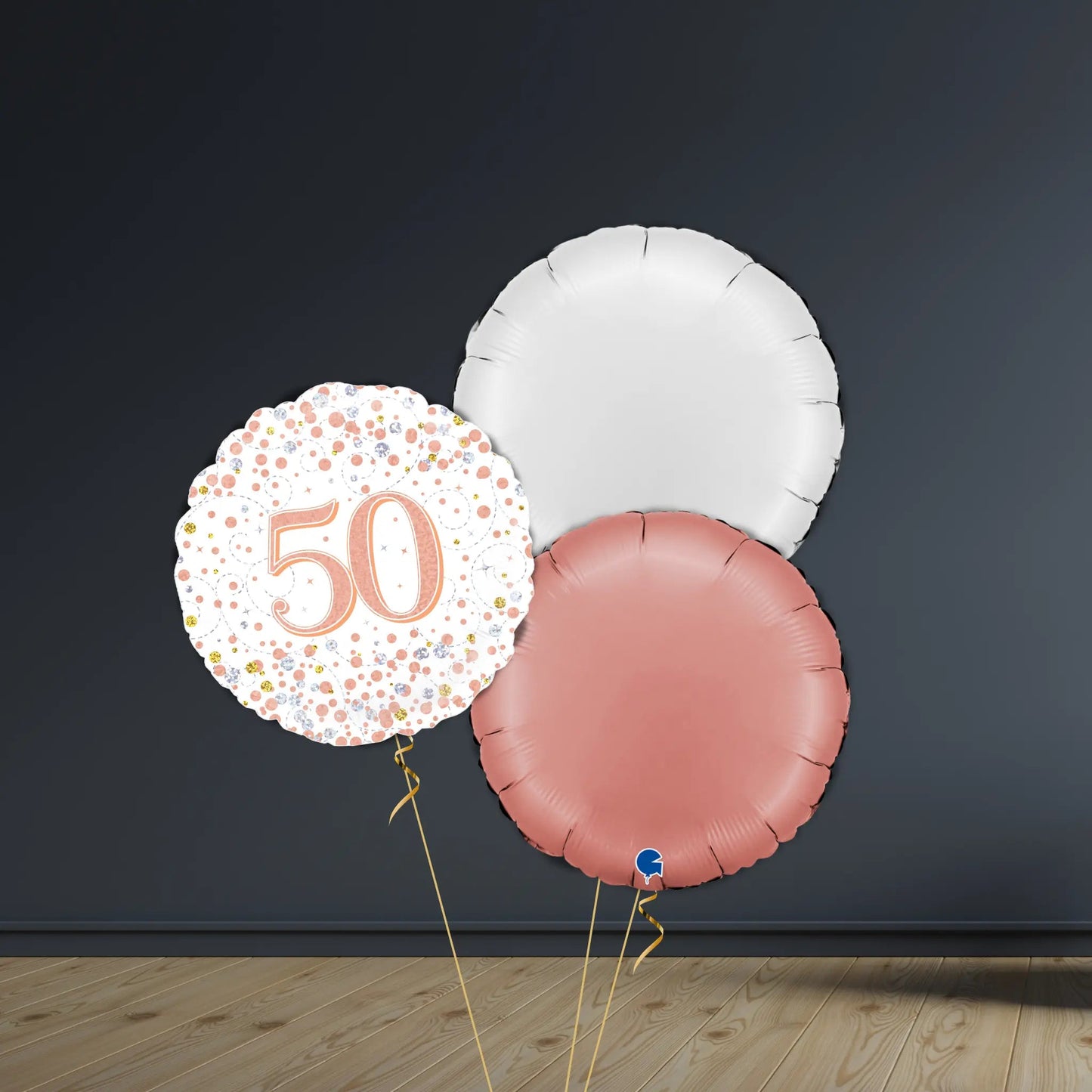 50th Birthday Balloon Package | Rose Gold Rounds, Helium | The Party Hut Cheltenham