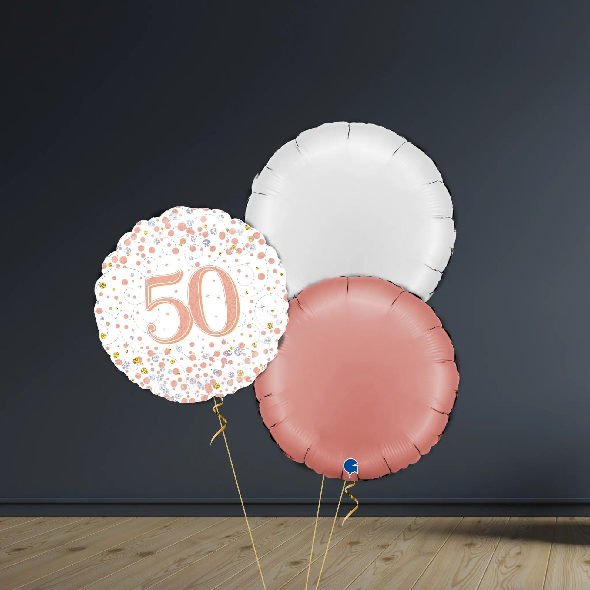 50th Birthday Balloon Package | Rose Gold Round & Helium