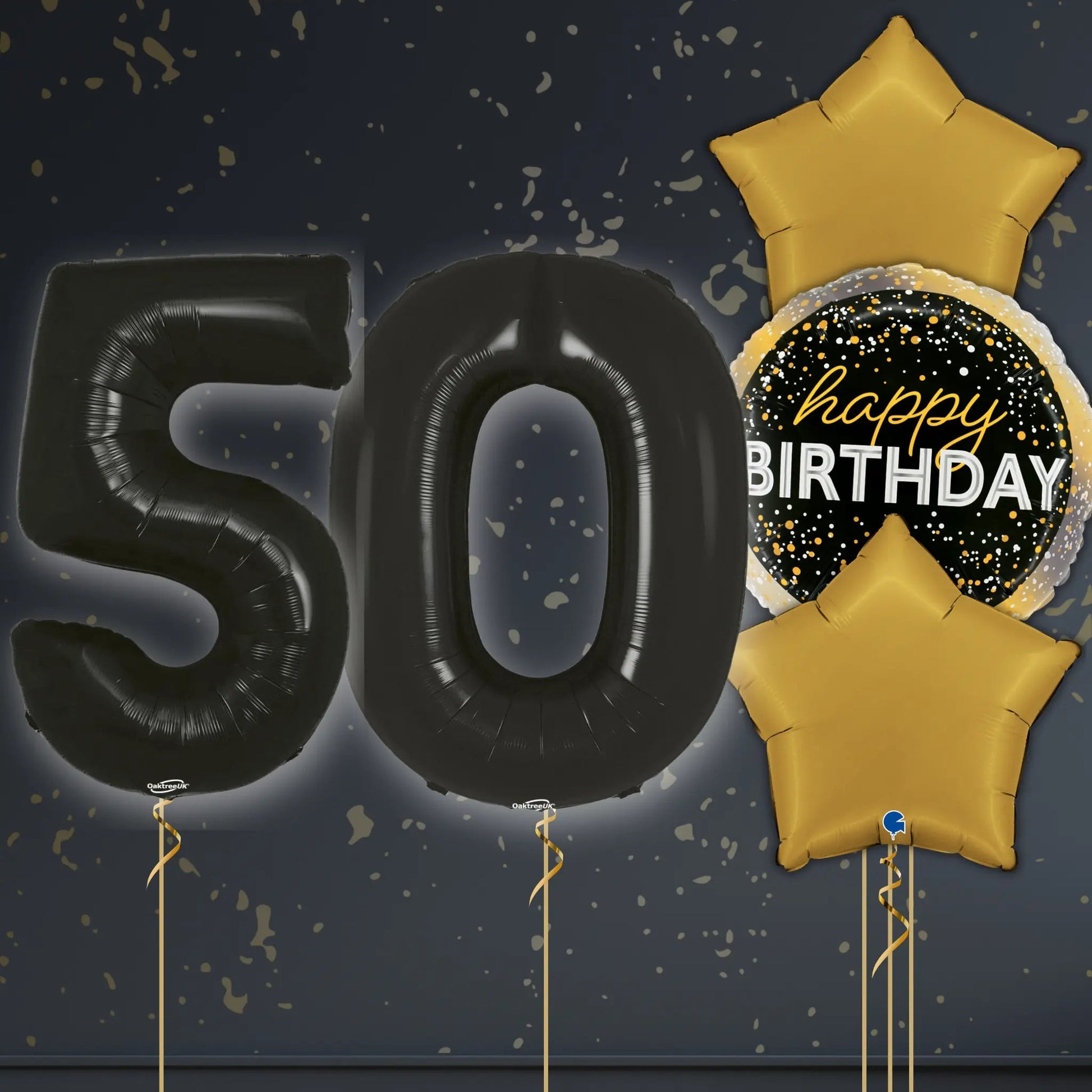 🎈 50th Birthday Black Foil Number Balloon Package – Luxe Celebration Balloons ✨🖤🎉