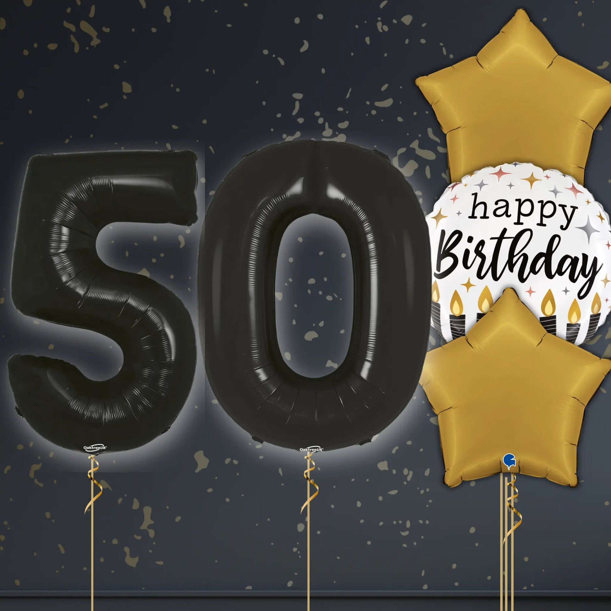 🎈 50th Birthday Black Foil Number Balloon Package – Luxe Celebration Balloons ✨🖤🎉