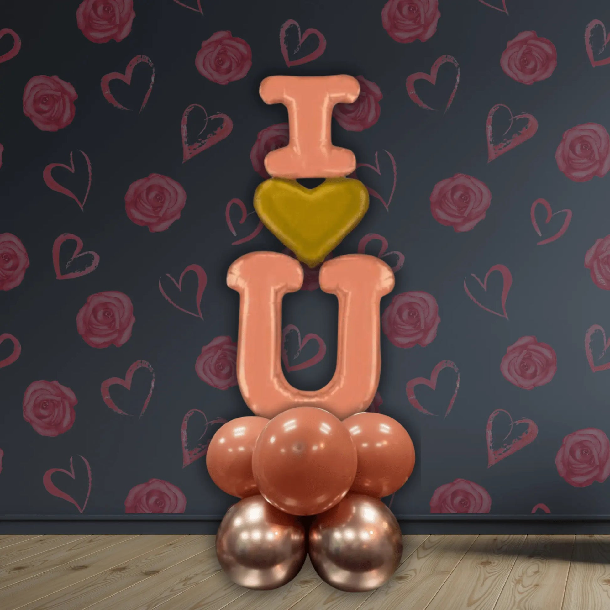 I Love You Rose Gold Balloon Stack – 5ft Air-Filled Floor Display