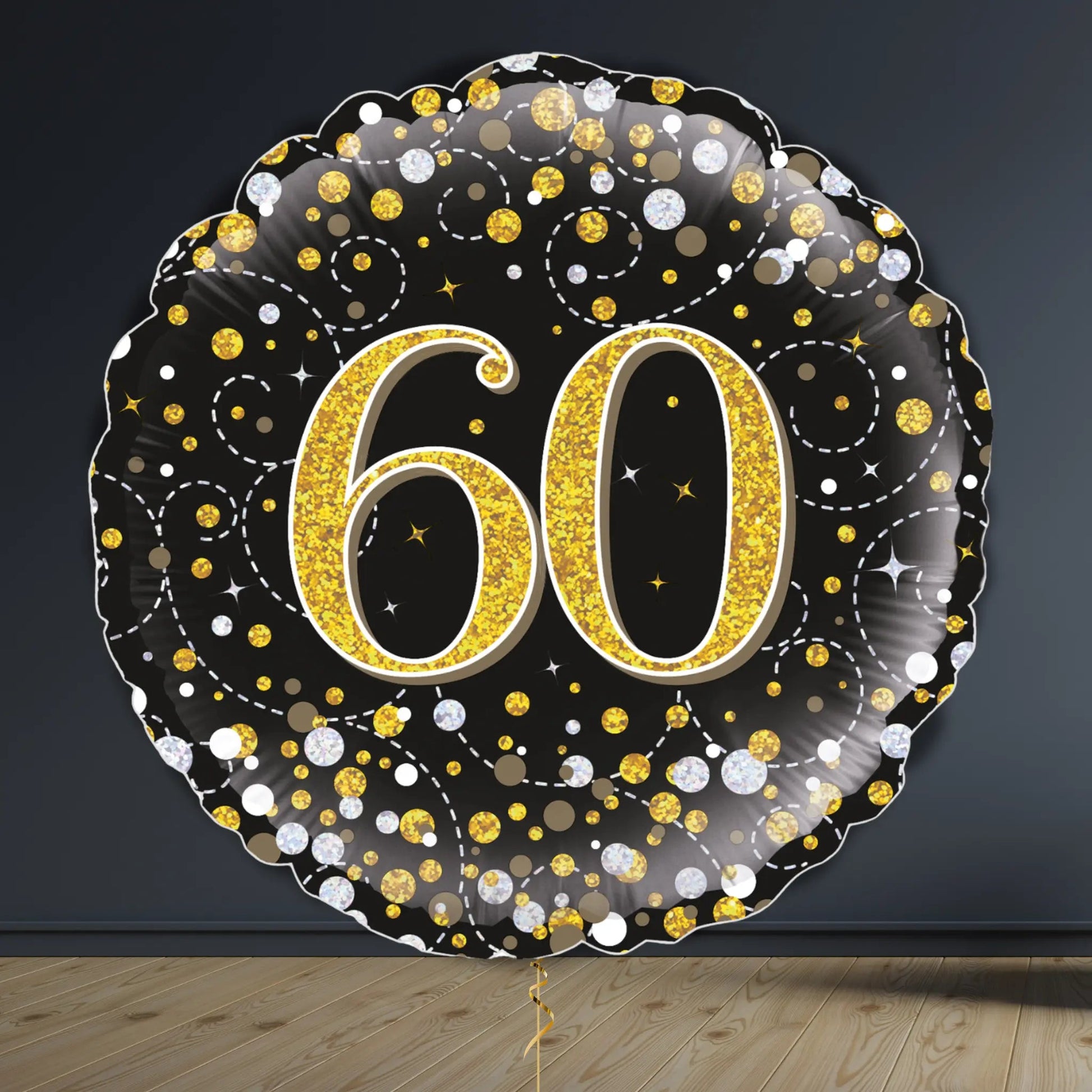 60th Birthday Balloon Package | Black & Gold Rounds, Helium