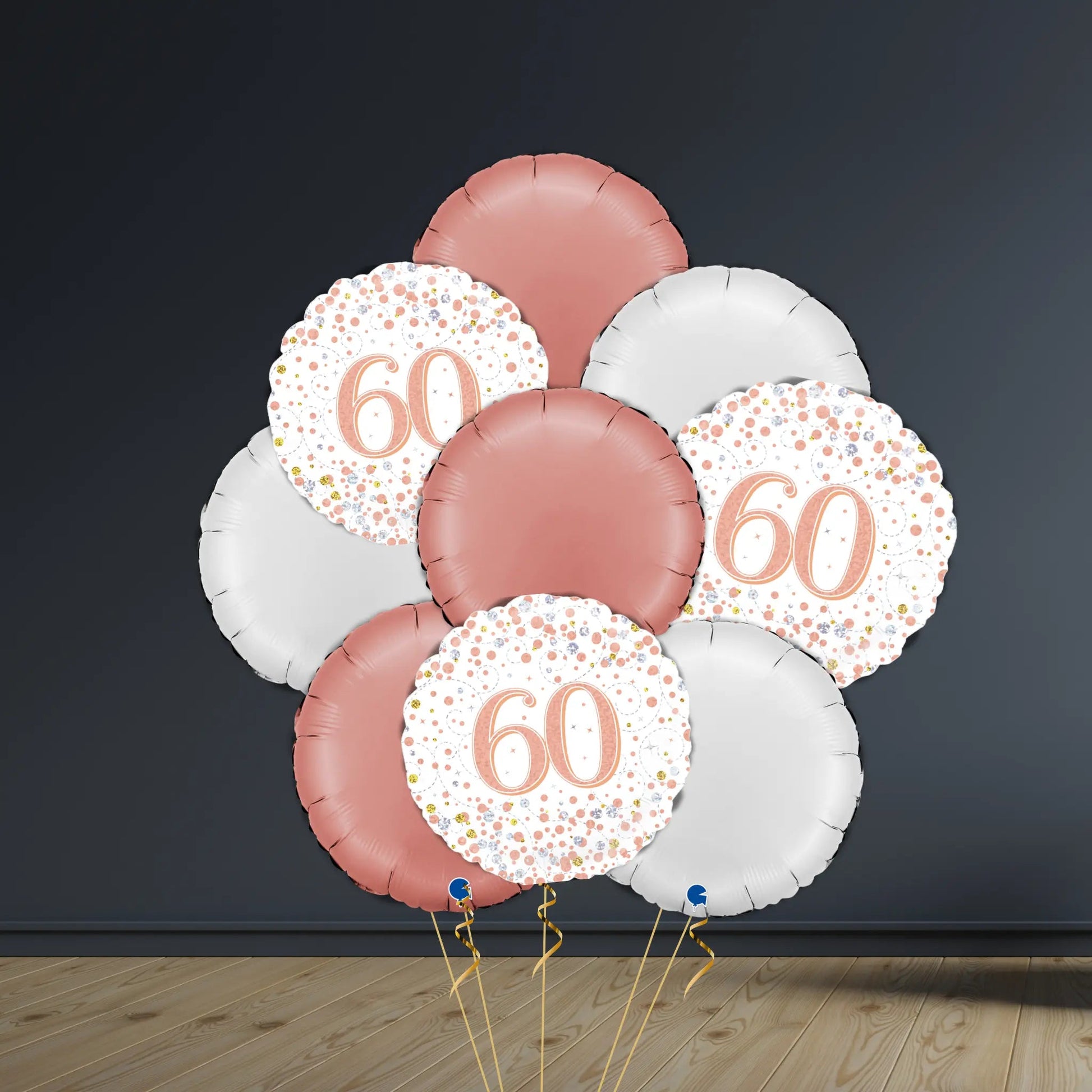 60th Birthday Balloon Package | Rose Gold Rounds, Helium