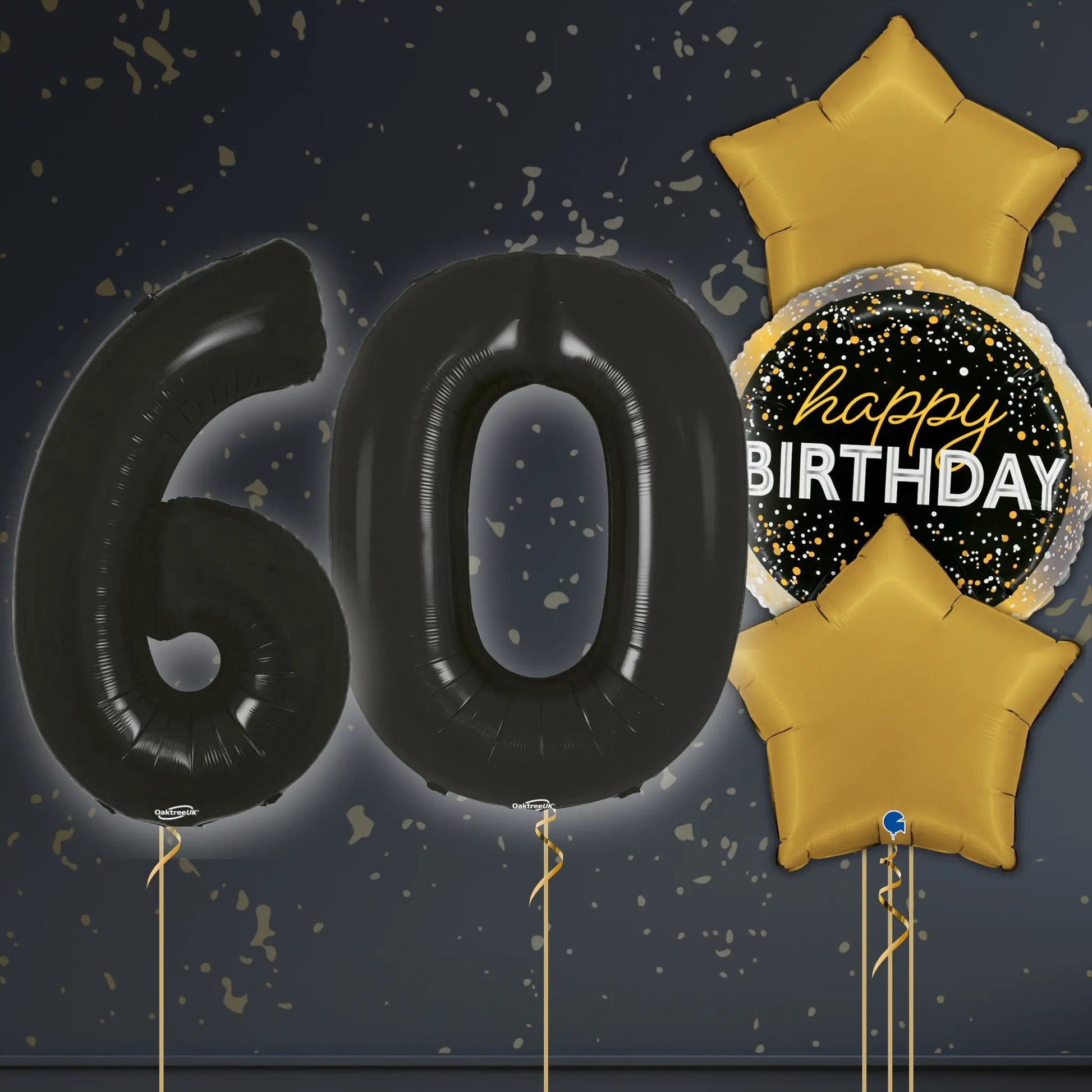 🎈 60th Birthday Black Foil Number Balloon Package – Luxe Celebration Balloons ✨🎂