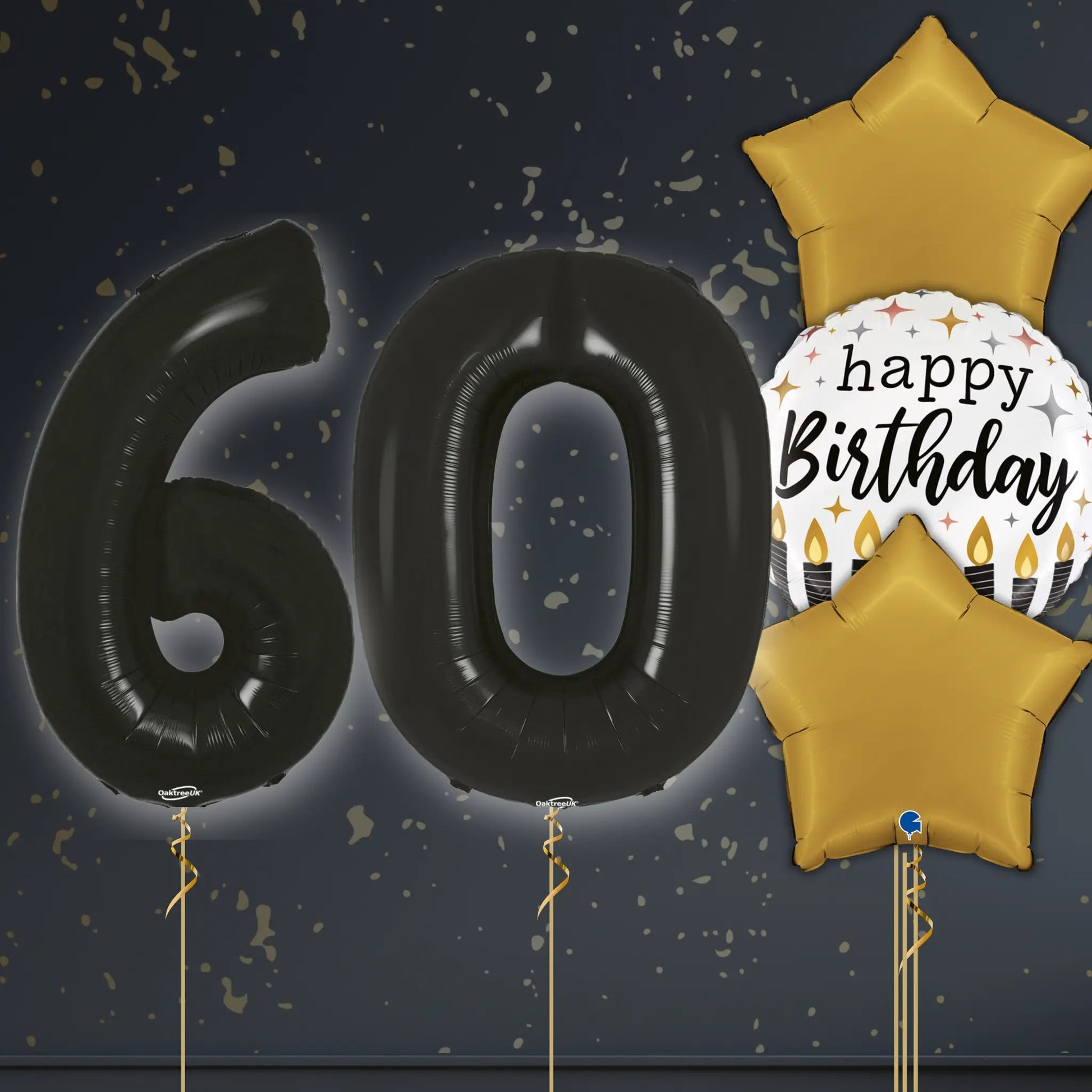 🎈 60th Birthday Black Foil Number Balloon Package – Luxe Celebration Balloons ✨🎂