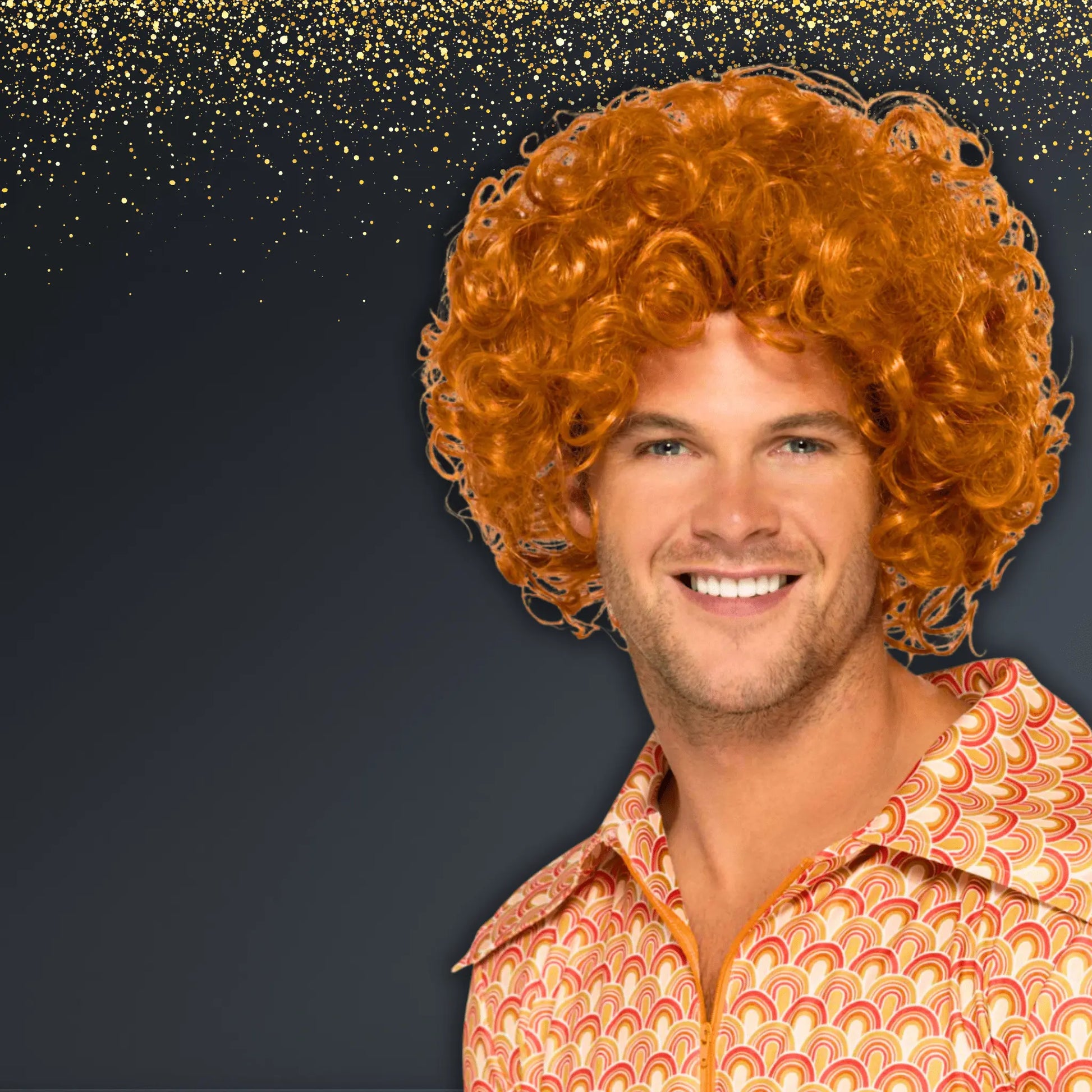 🕺 70s Orange Curly Wig – Bold, Retro & Groovy! 🍊✨