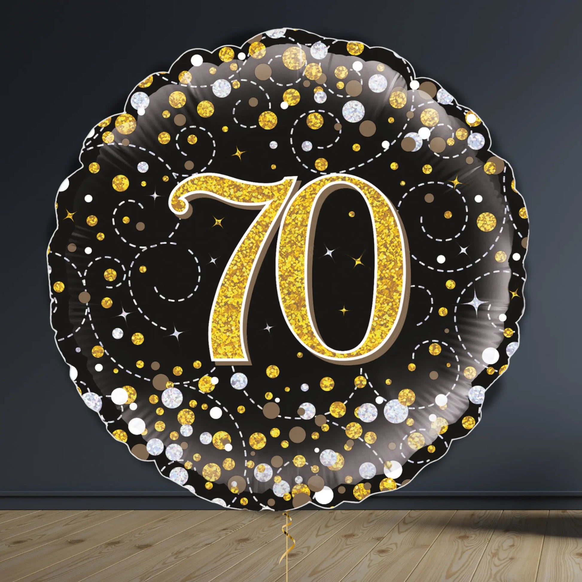 70th Birthday Balloon Package | Black & Gold Hearts & Helium