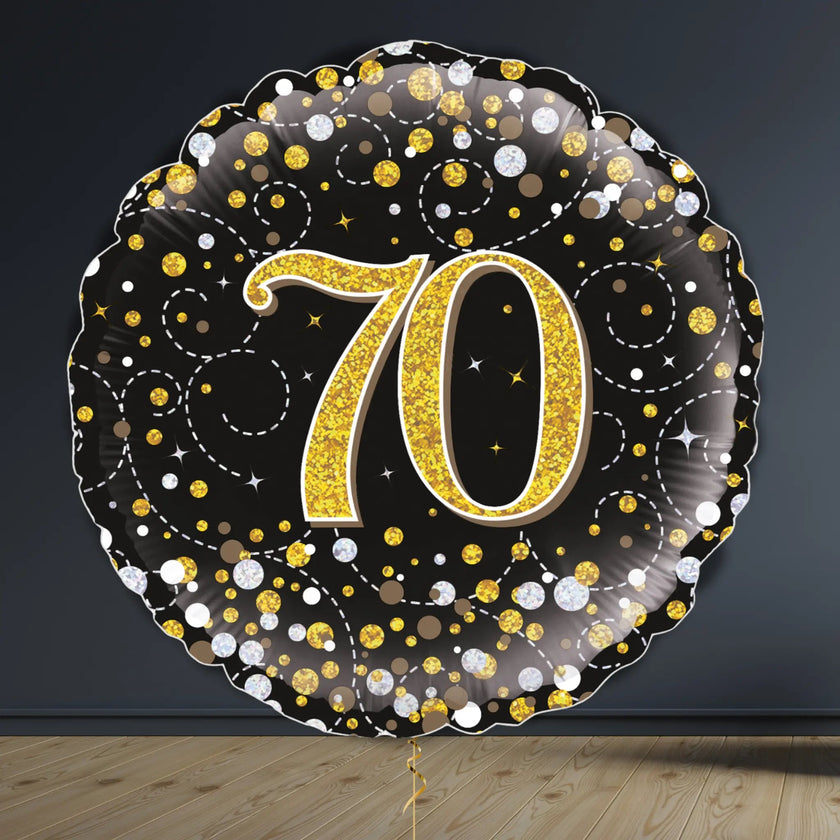 70th Birthday Balloon Package | Black & Gold Hearts & Helium