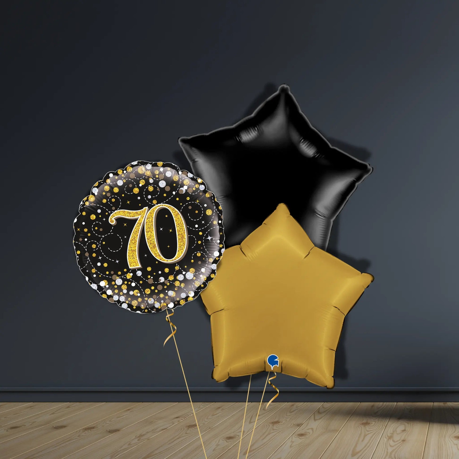 70th Birthday Balloon Package | Black & Gold Stars & Helium