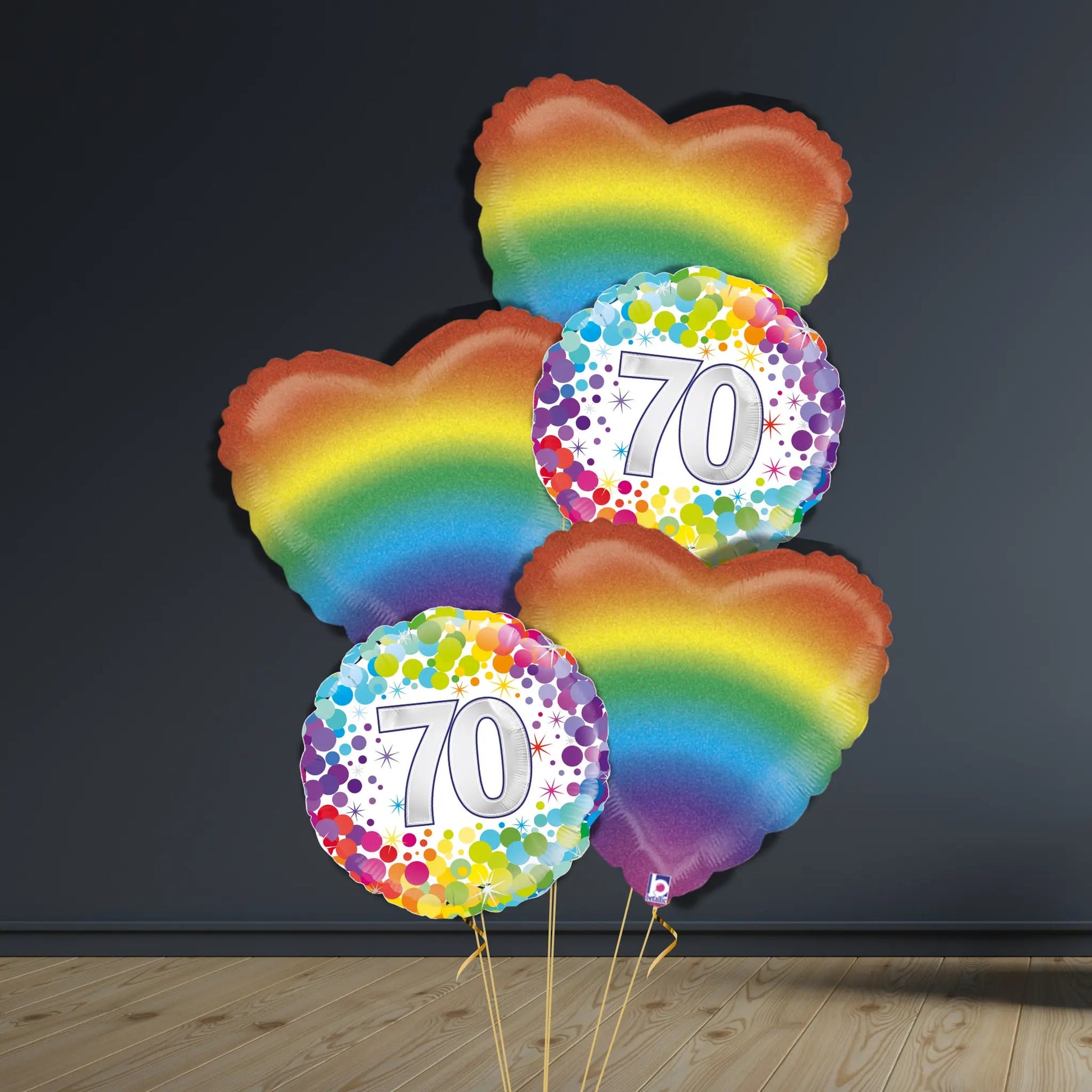 Rainbow 70th Birthday Balloon Package | Heart & Confetti