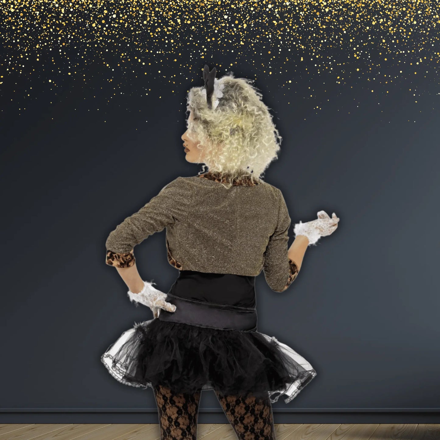 80s Wild Child Costume - Black | Jacket, Top, Tutu, Leggings, Gloves & Headband | The Party Hut