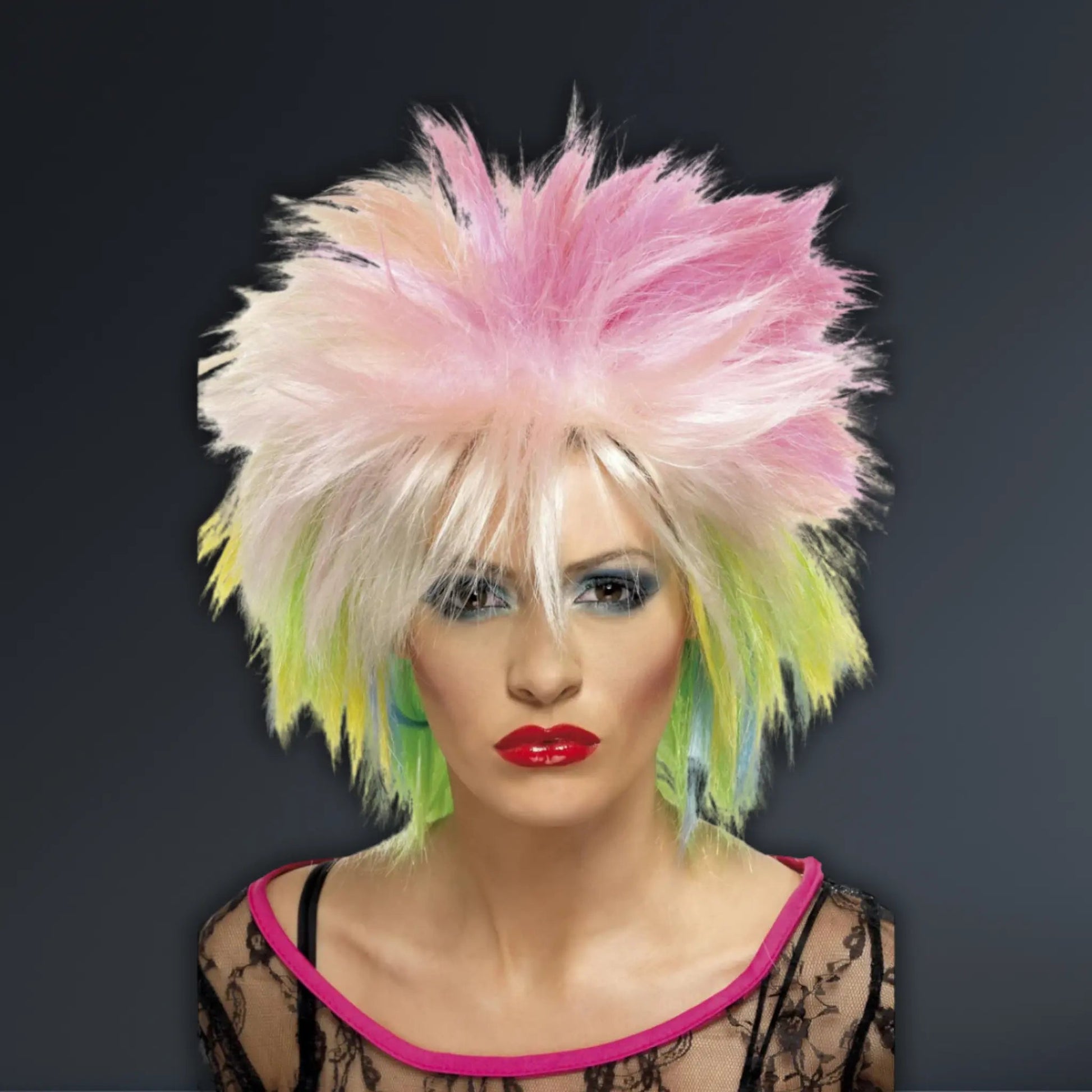 80s Attitude Wig, Multi-Coloured – Neon