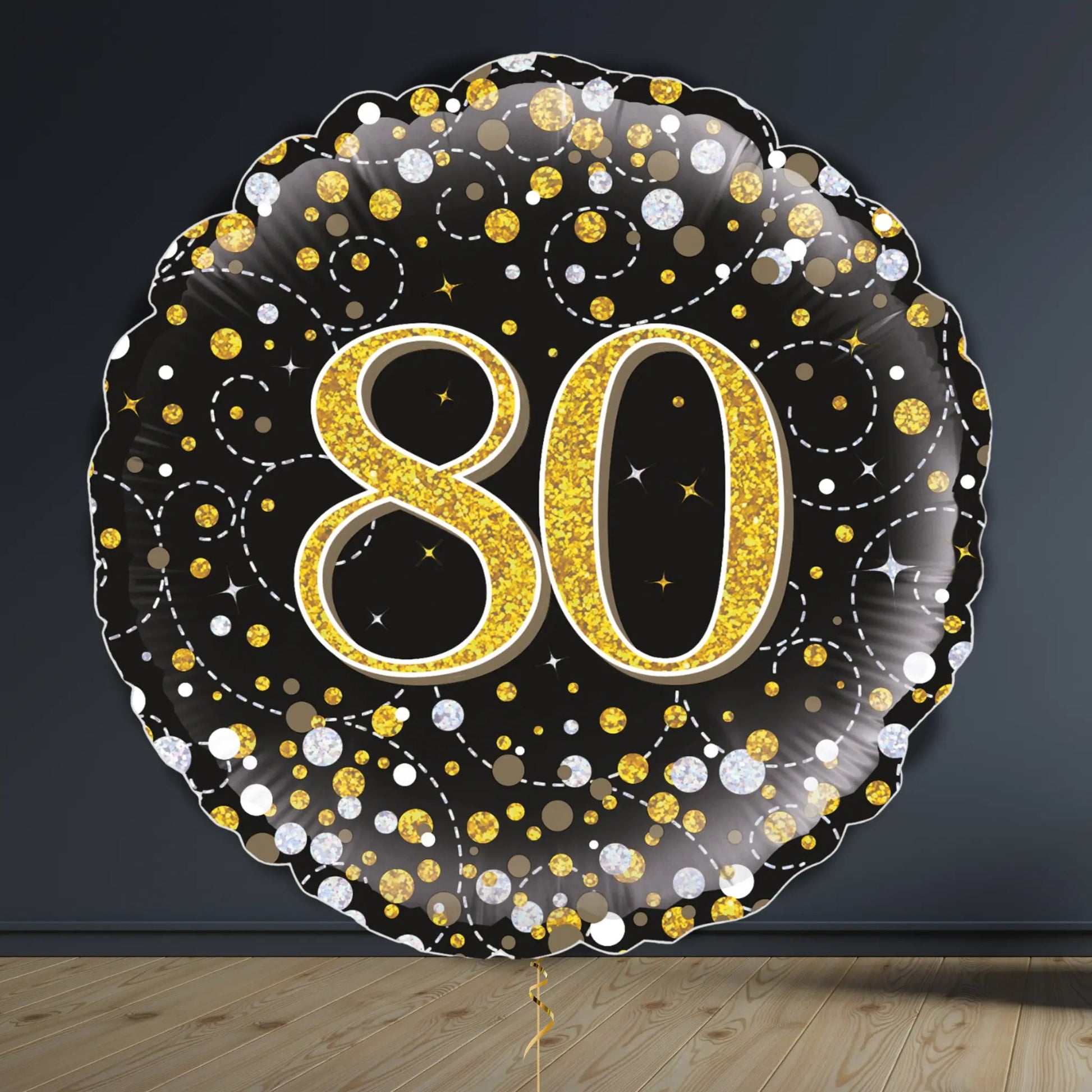 80th Birthday Balloon Package | Black & Gold Hearts & Helium