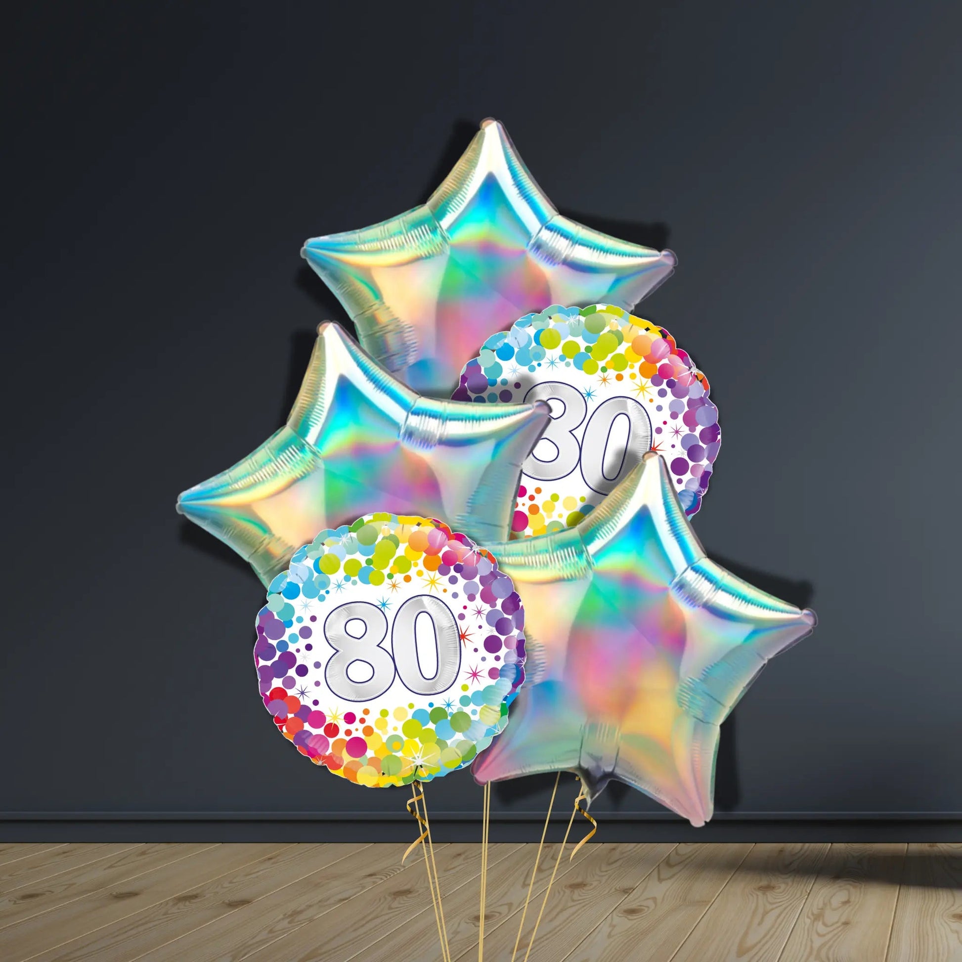 80th Birthday Balloon Package | Confetti Stars & Helium