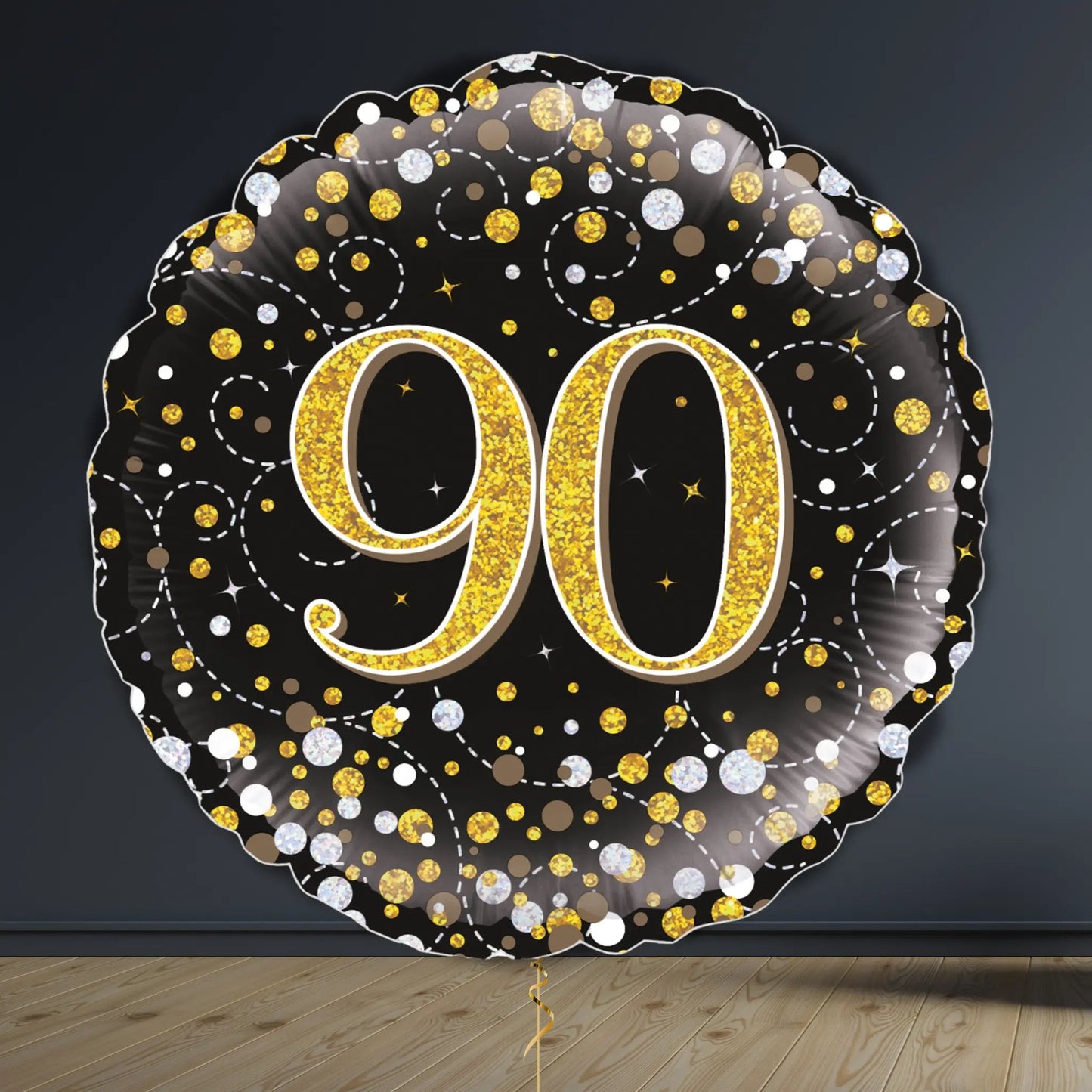 90th Birthday Balloon Package | Black & Gold Heart, Helium - Filled | The Party Hut Cheltenham