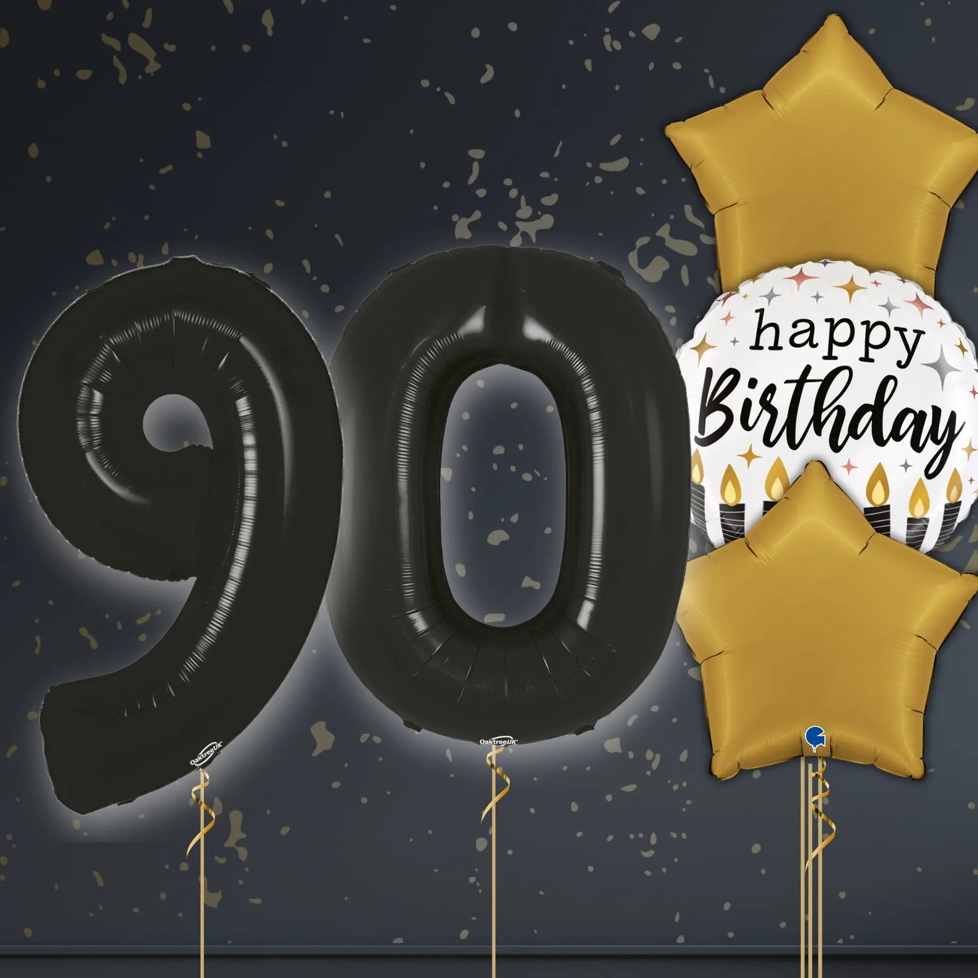 🎈 90th Birthday Black Foil Number Balloon Package – Elegant Celebration Décor ✨🎂