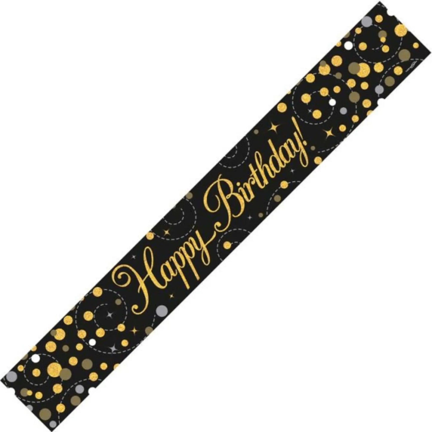 9ft Black & Gold Happy Birthday Foil Banner – Elegant Party Decoration | The Party Hut