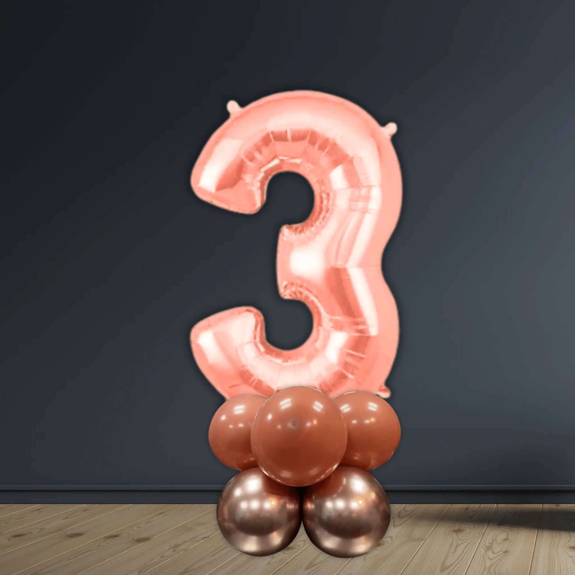 Basic Rose Gold Number Balloon Stacks - Air Filled