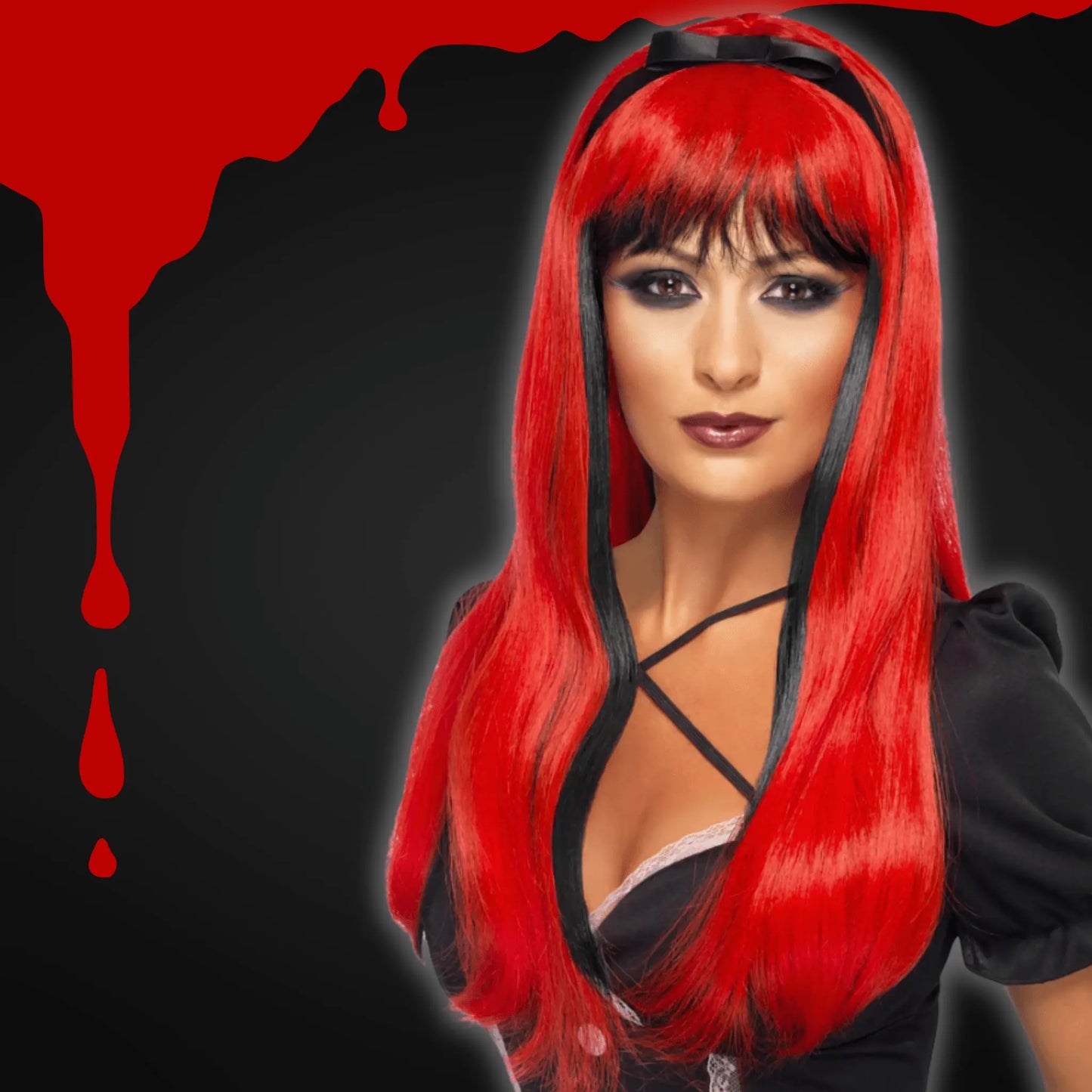 Bewitching Wig, Red & Black | The Party Hut