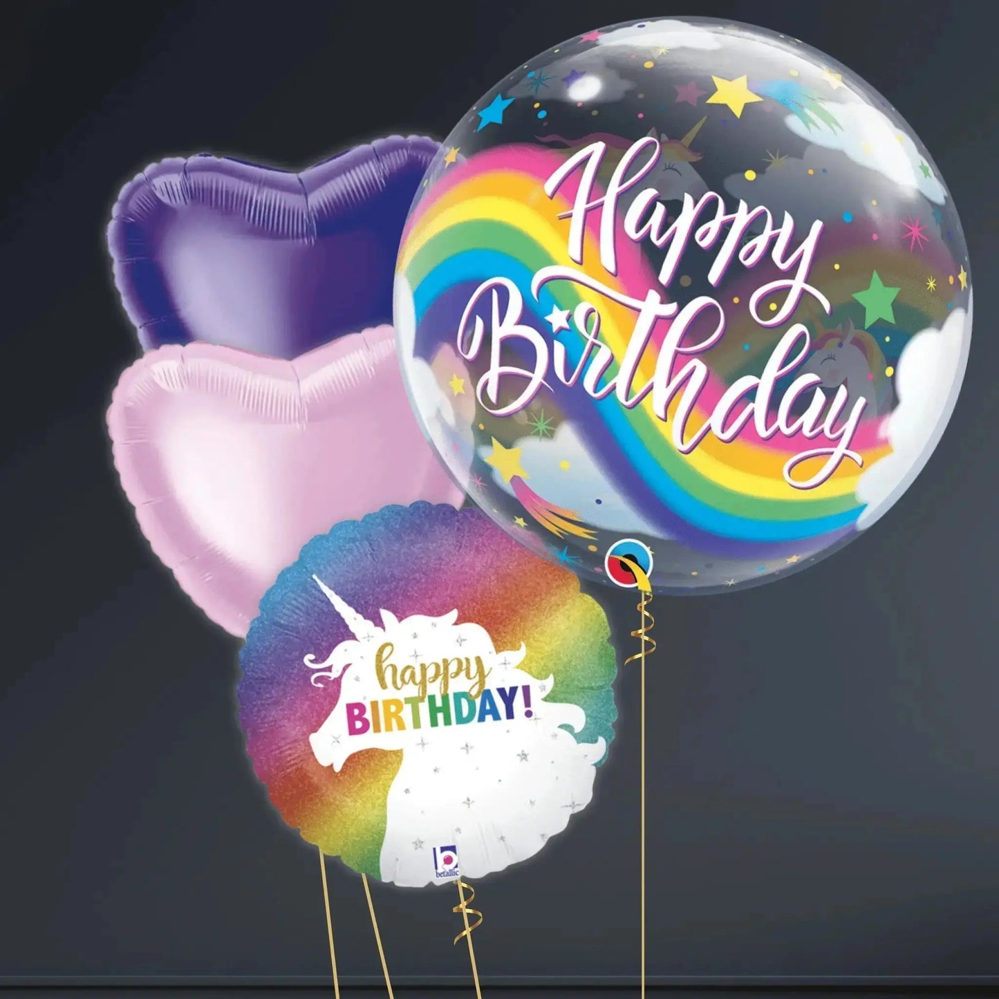 Birthday Rainbow Unicorns 22" Round Foil Balloon | The Party Hut