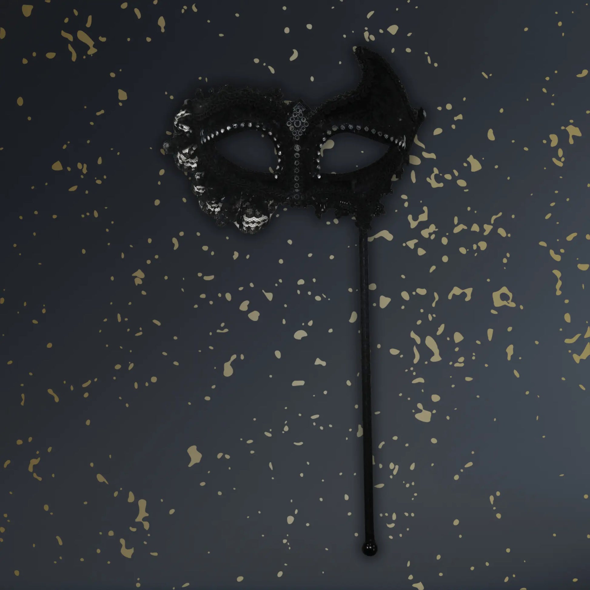 Black Lace Mask on Stick – Elegant Masquerade Fancy Dress
