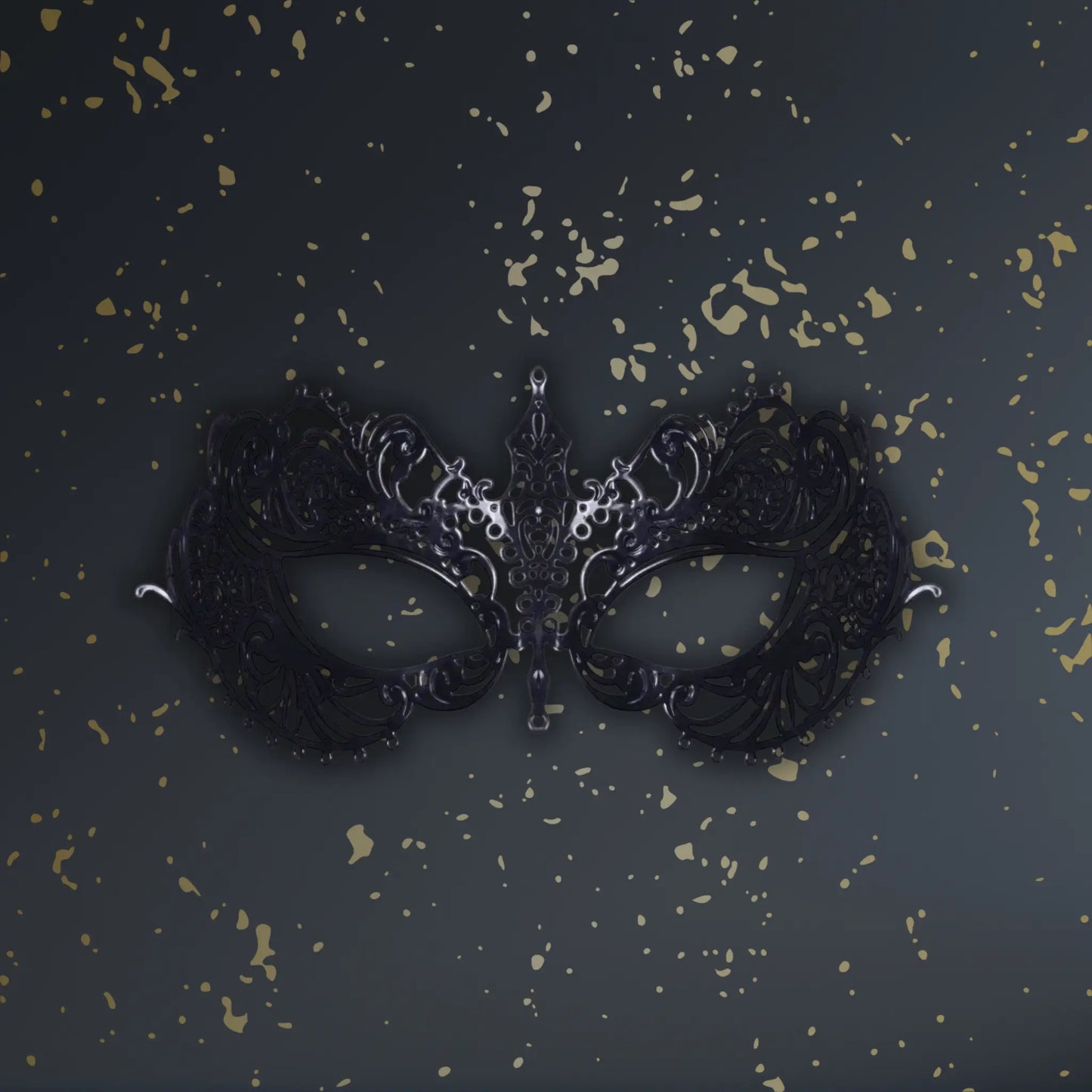 🎭 Black Metallic Filigree Mask – Masquerade Fancy Dress Elegance ✨🖤 | The Party Hut