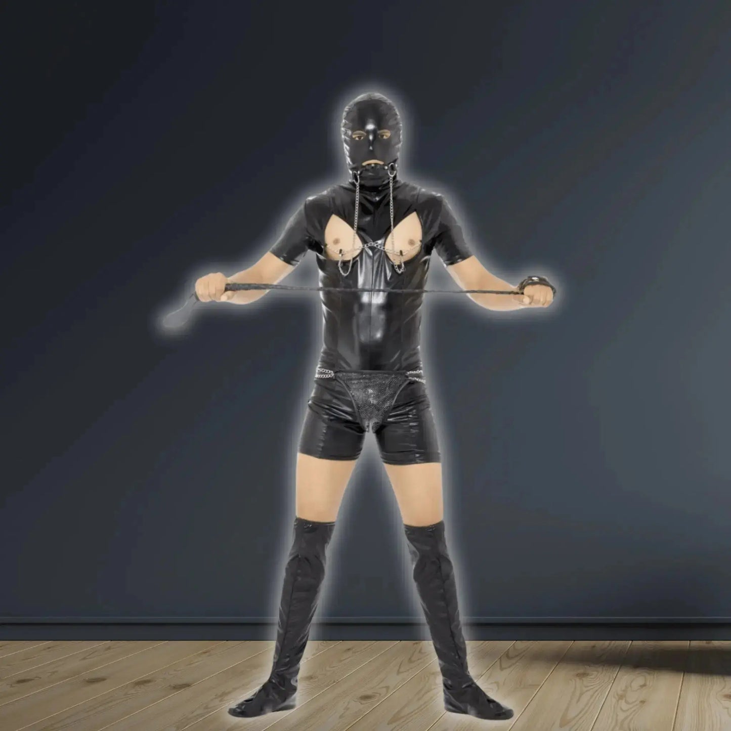 Bondage Gimp Costume – Complete Black Bodysuit with Accessories | The Party Hut
