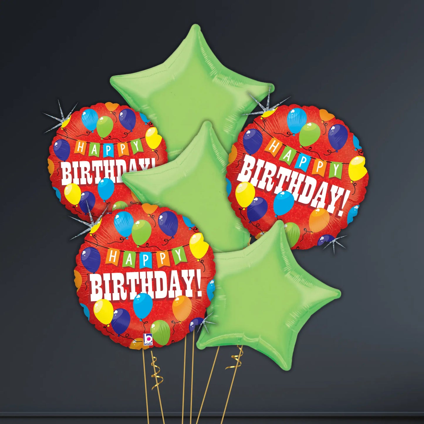 Bright Birthday Balloon Bouquet – Vibrant Red and Green Star Combo (18 - Inch) | The Party Hut