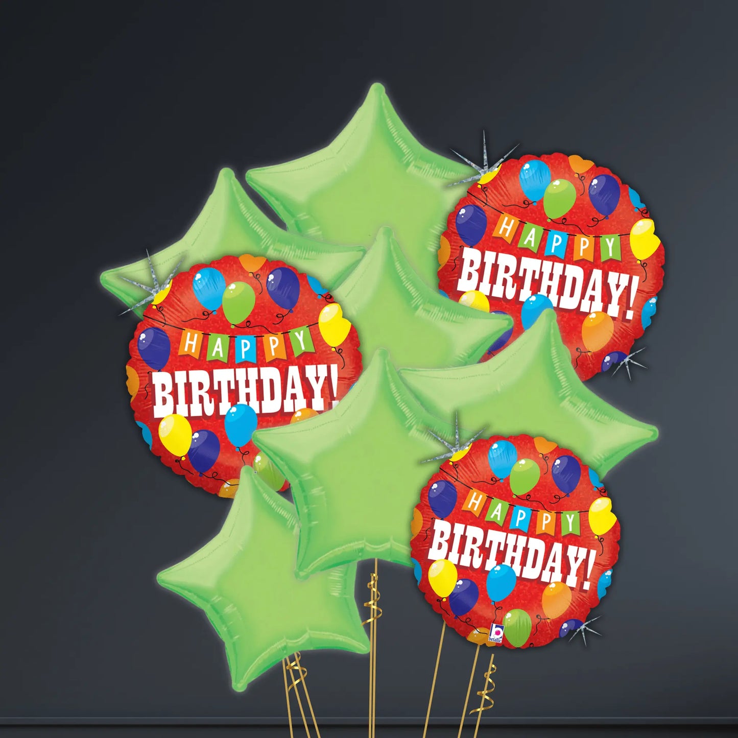 Bright Birthday Balloon Bouquet – Vibrant Red and Green Star Combo (18 - Inch) | The Party Hut