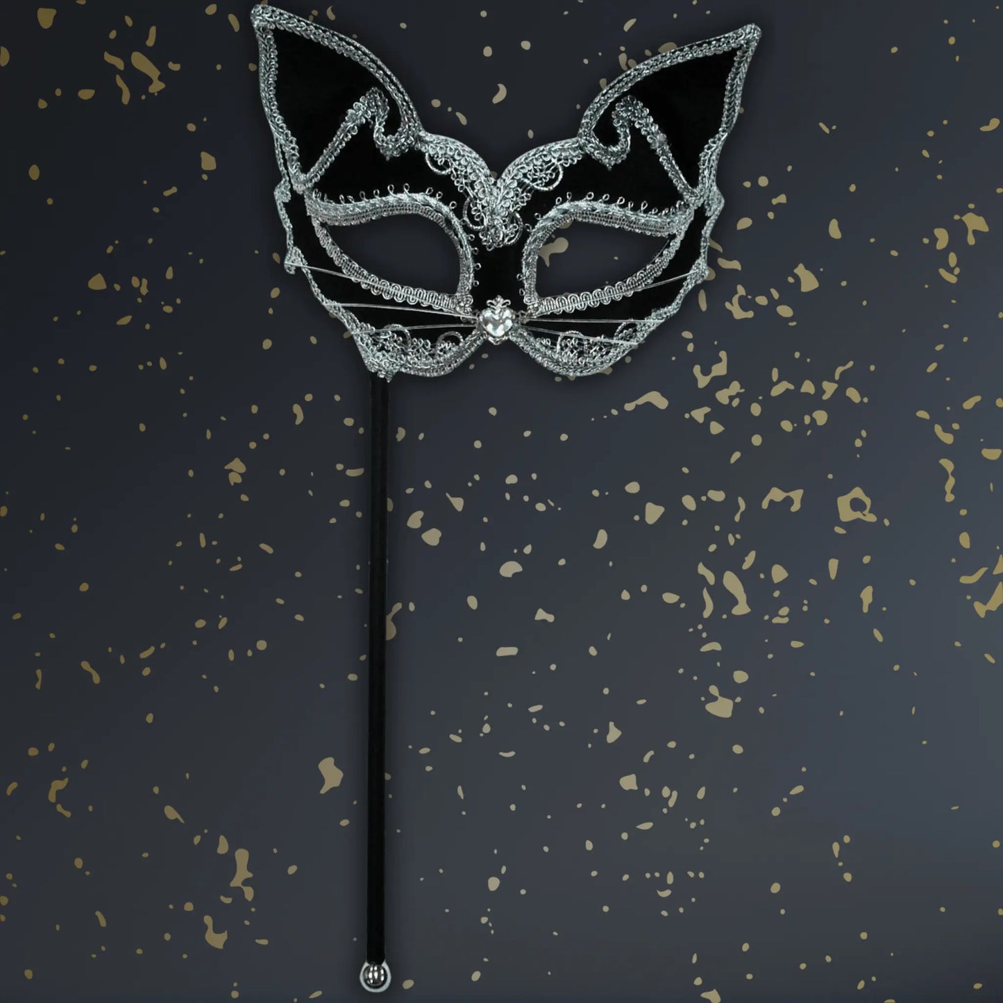 Cat Mask on Stick – Elegant Masquerade & Fancy Dress Accessory | The Party Hut