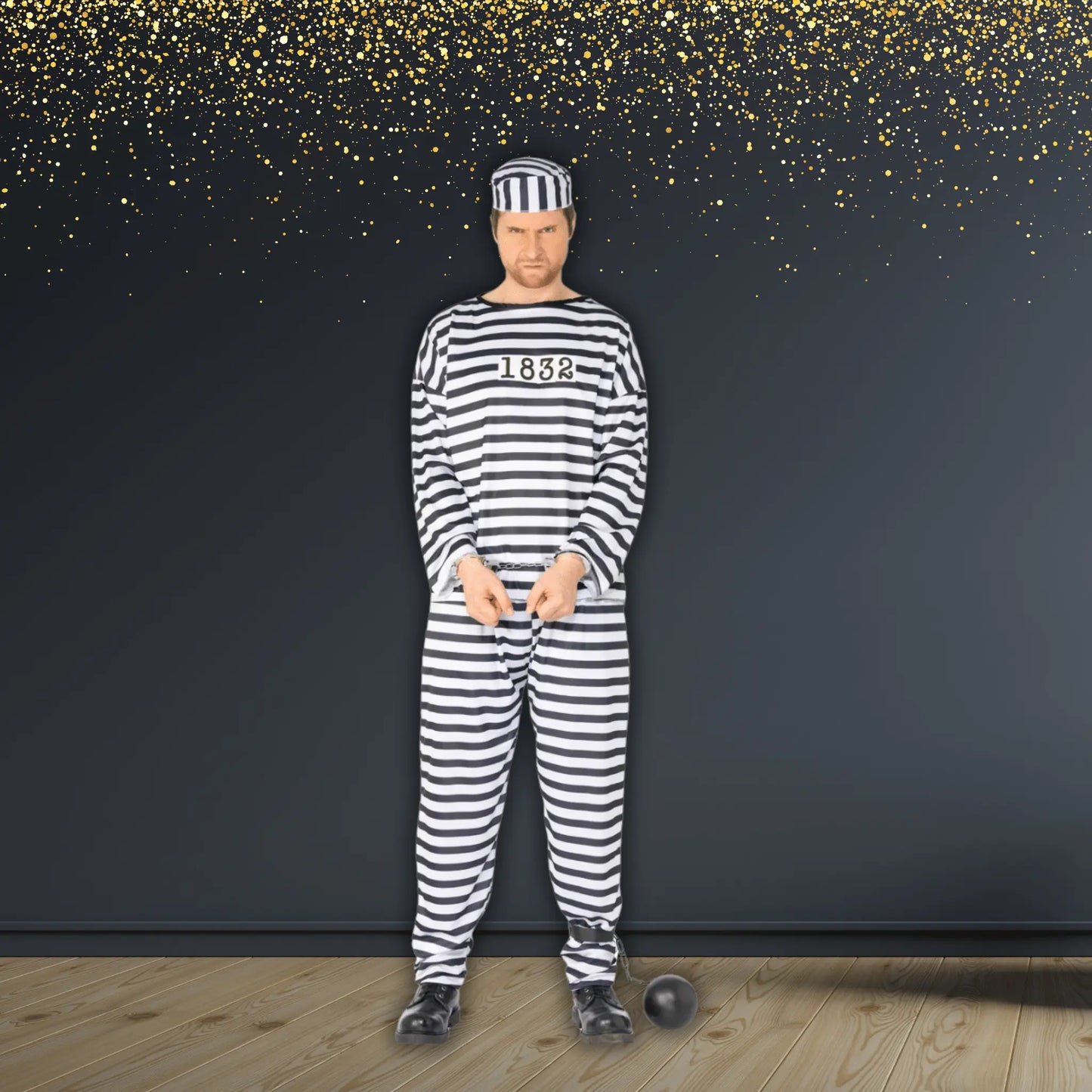 Convict Costume - Black & White Striped Prisoner Outfit with Hat | The Party Hut