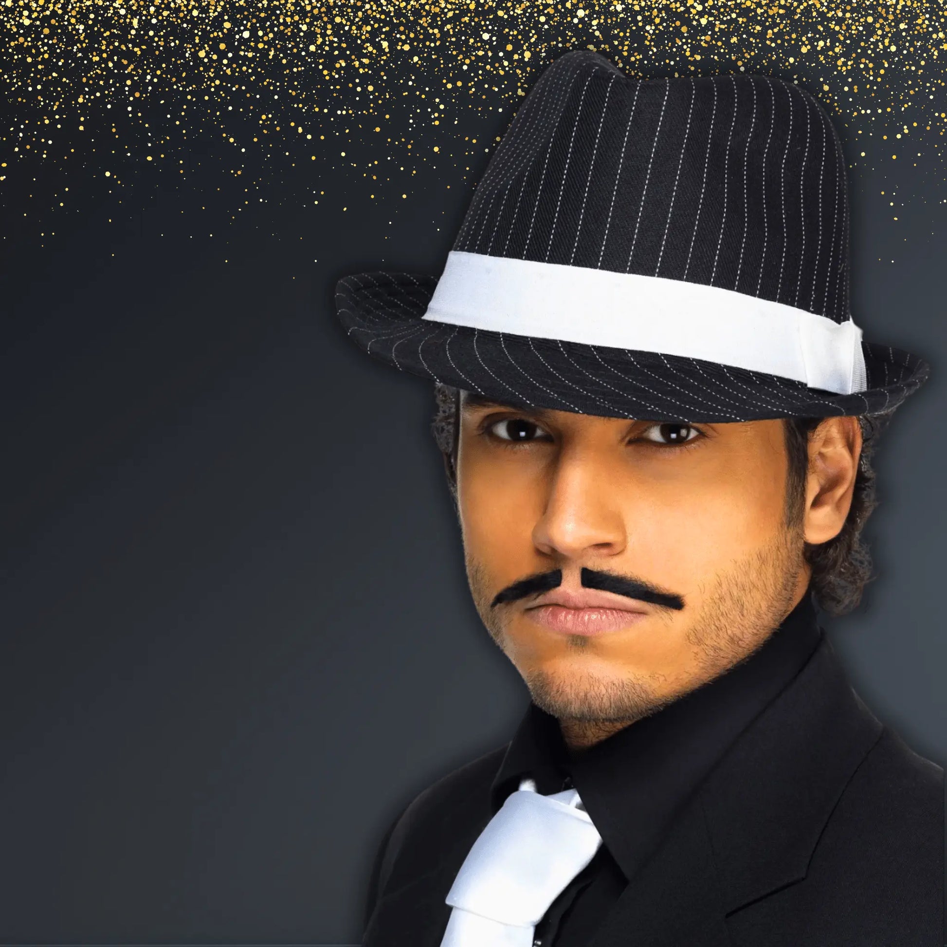 Deluxe Black Pinstripe Trilby Hat with White Band - Classic Gangster Style