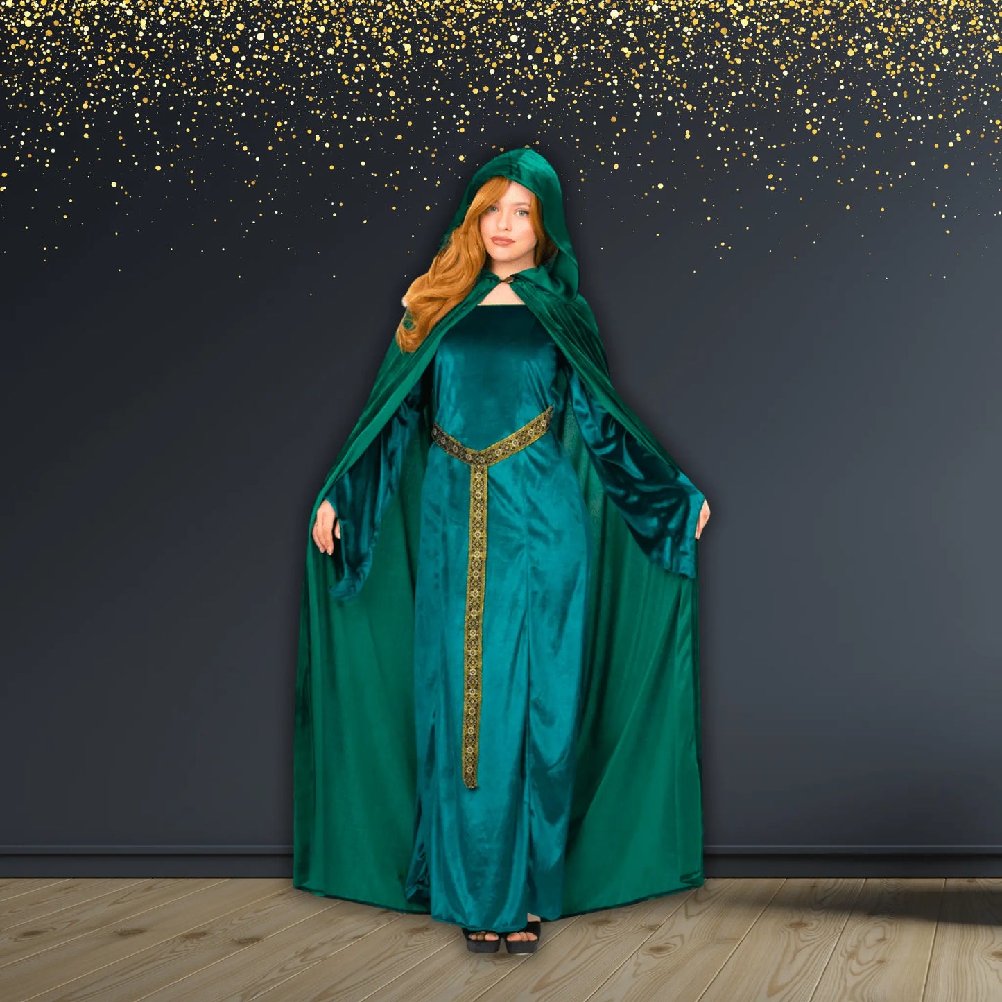 Deluxe Emerald Green Cloak for Adults - Enchanting Hooded Cape | The Party Hut