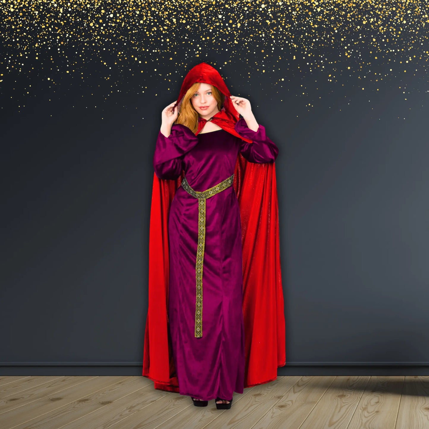 Deluxe Garnet Red Cloak for Adults - Elegant Hooded Cape | The Party Hut