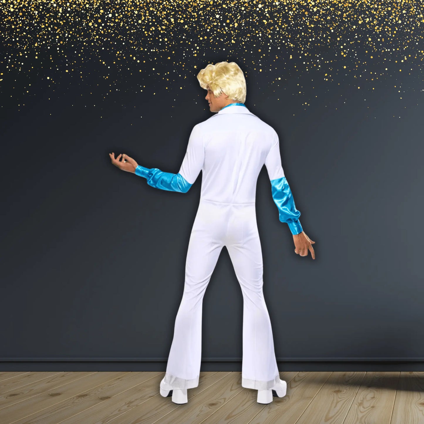 Disco Man Costume - White Jumpsuit with 70s Style Shirt | The Party Hut