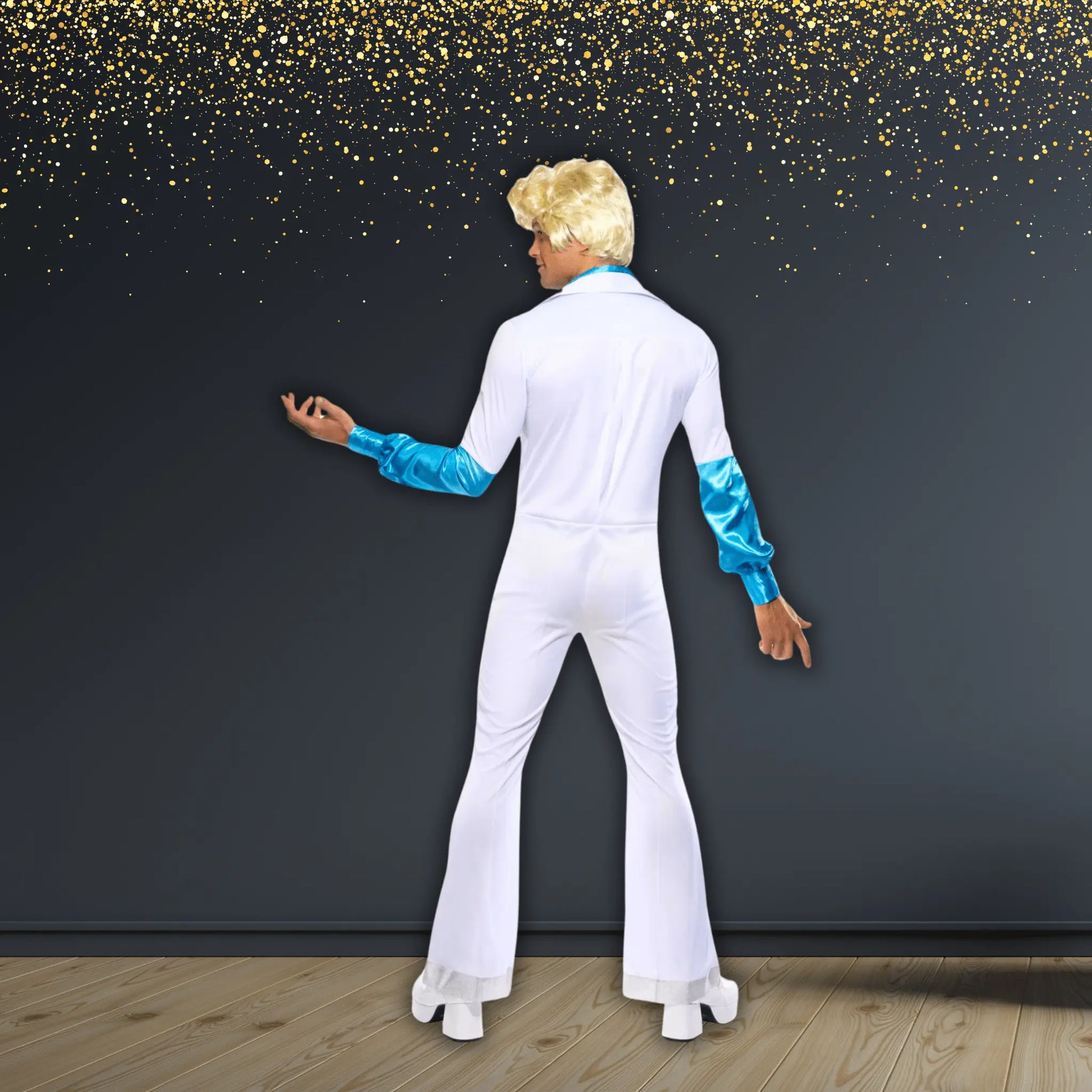 Disco Man Costume - White Jumpsuit with 70s Style Shirt