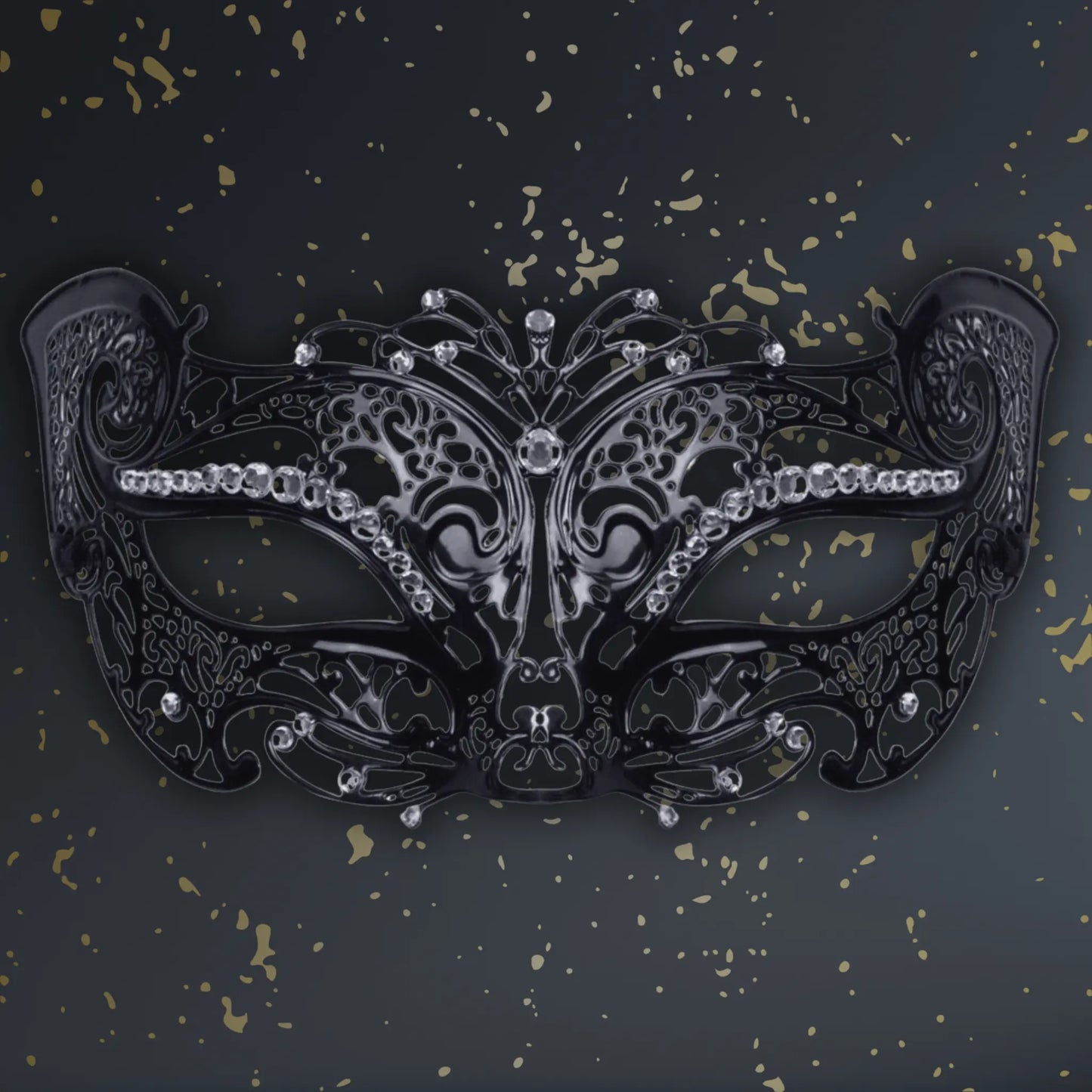 Filigree Cat Mask with Stone – Elegant Metal Masquerade Mask | The Party Hut
