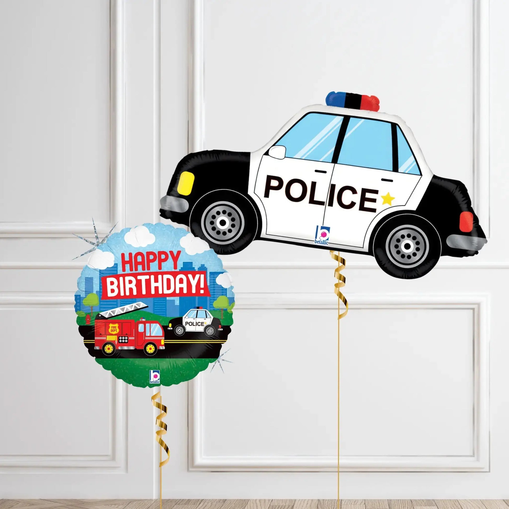 Fire Engine and Police Car Birthday Balloon Bouquet