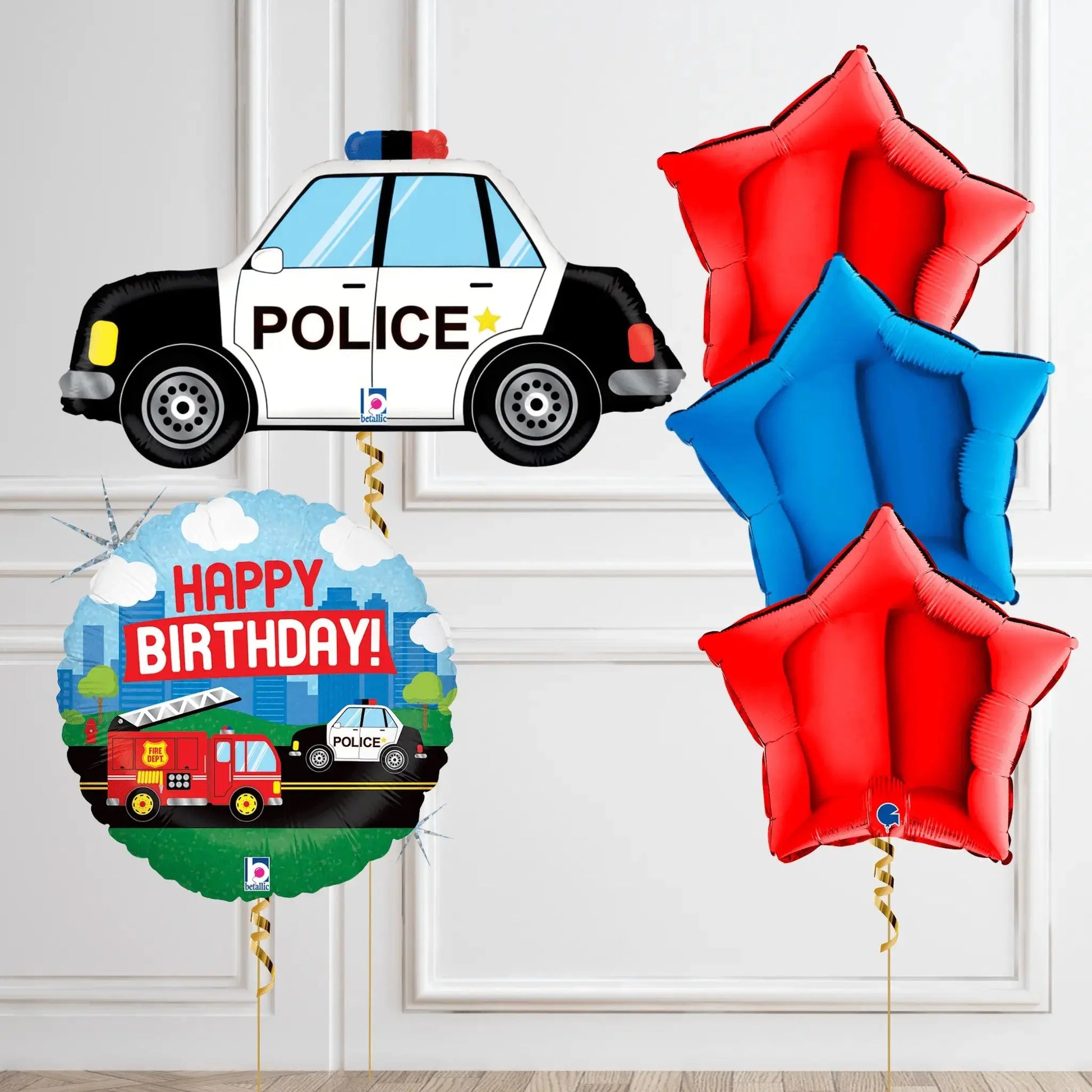 Fire Engine and Police Car Birthday Balloon Bouquet