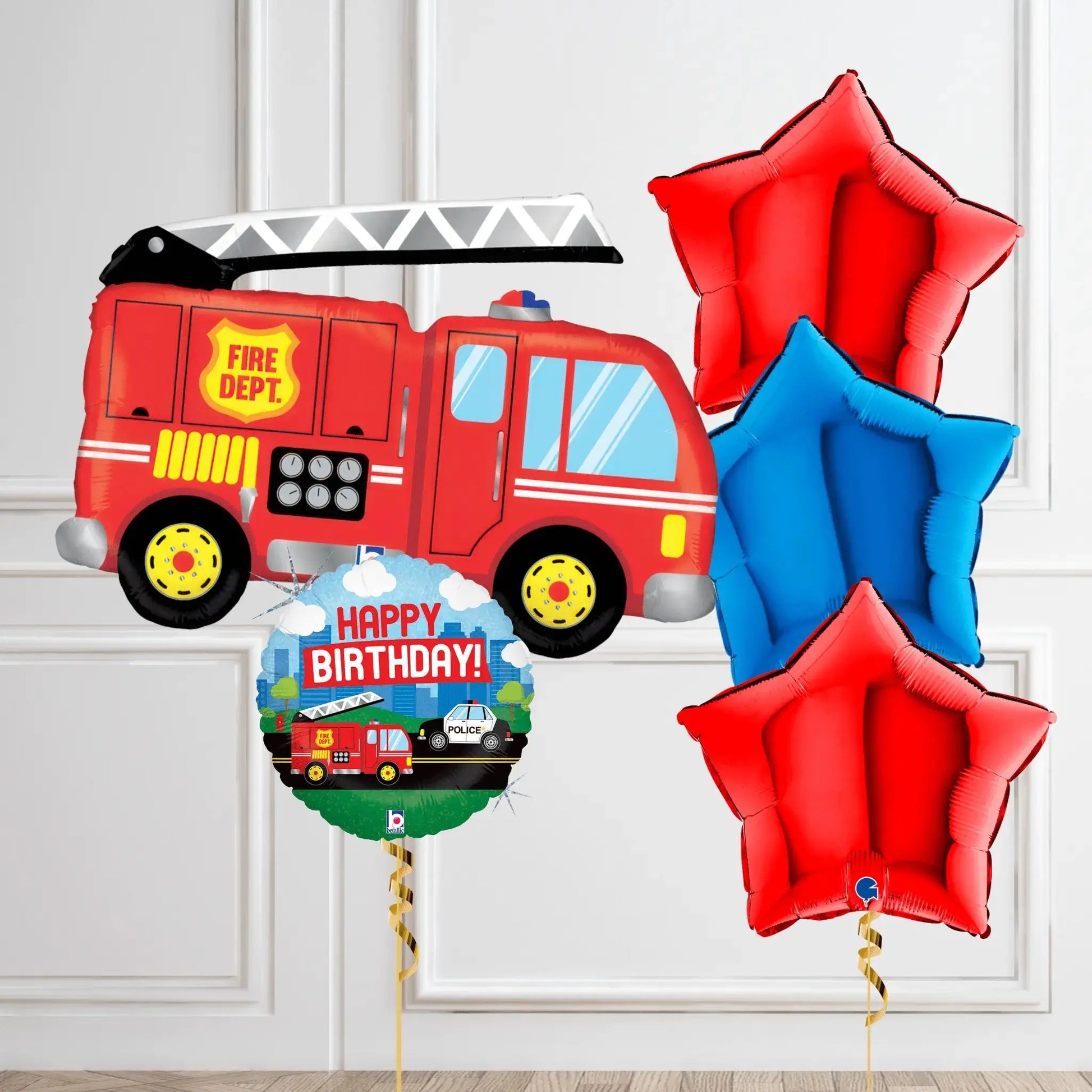 Fire Engine and Police Car Birthday Balloon Bouquet