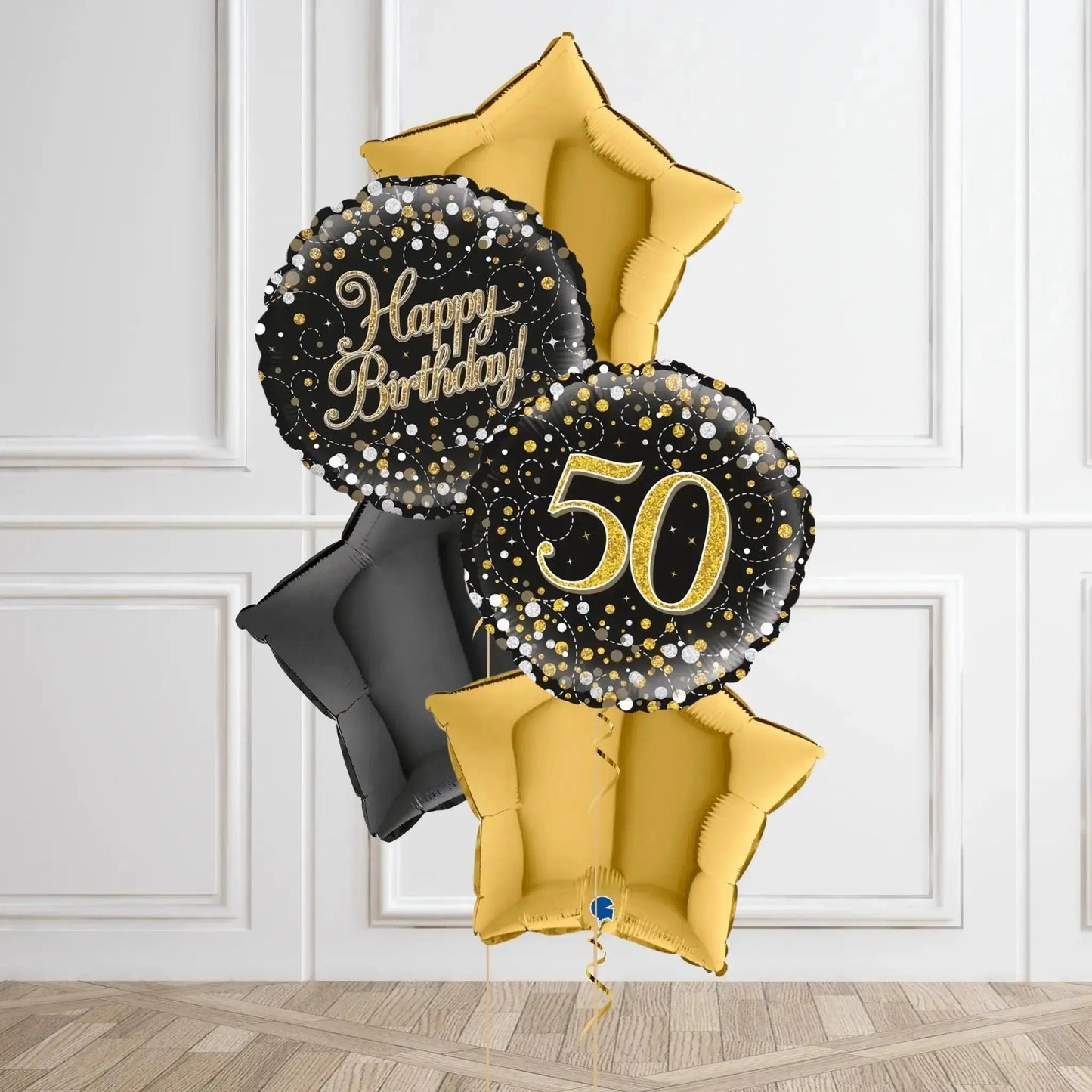 Gold Sparkle 50th Birthday Balloon Bouquet | The Party Hut