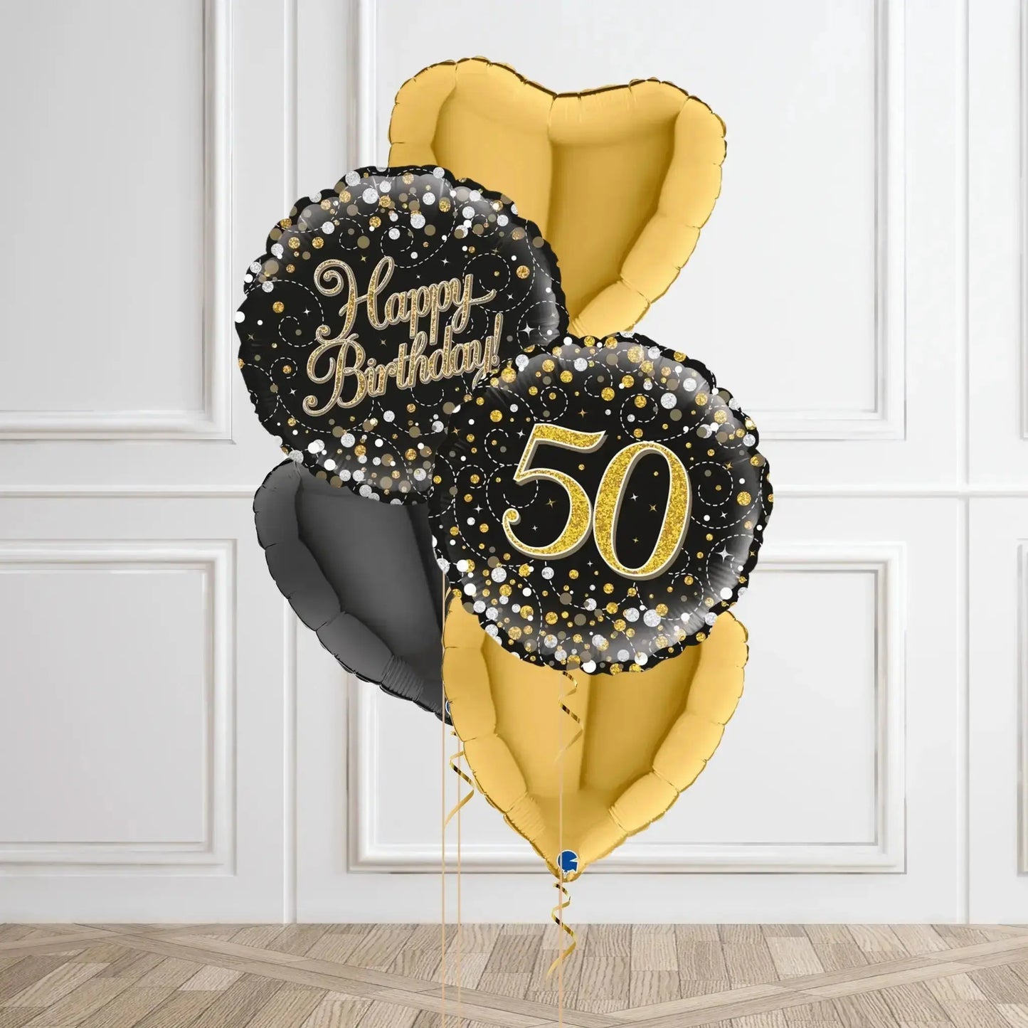 Gold Sparkle 50th Birthday Balloon Bouquet | The Party Hut