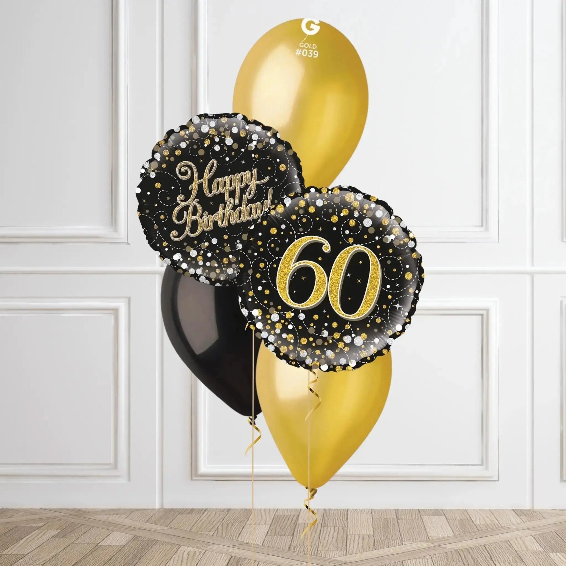 Gold Sparkle 60th Birthday Balloon Bouquet