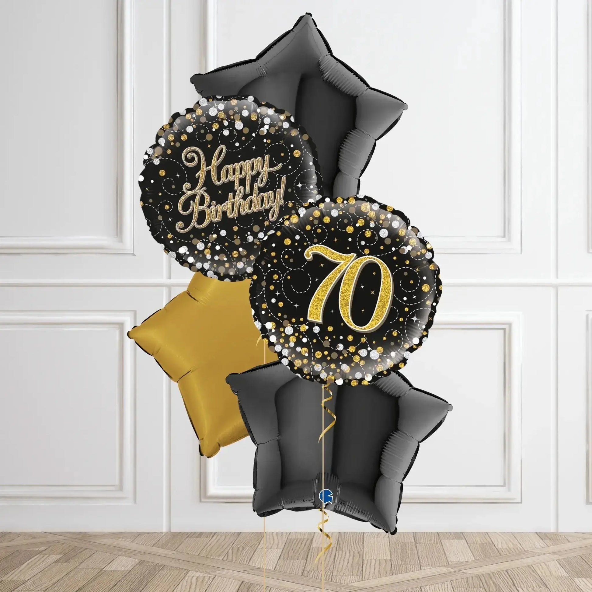 Gold Sparkle 70th Birthday Balloon Bouquet